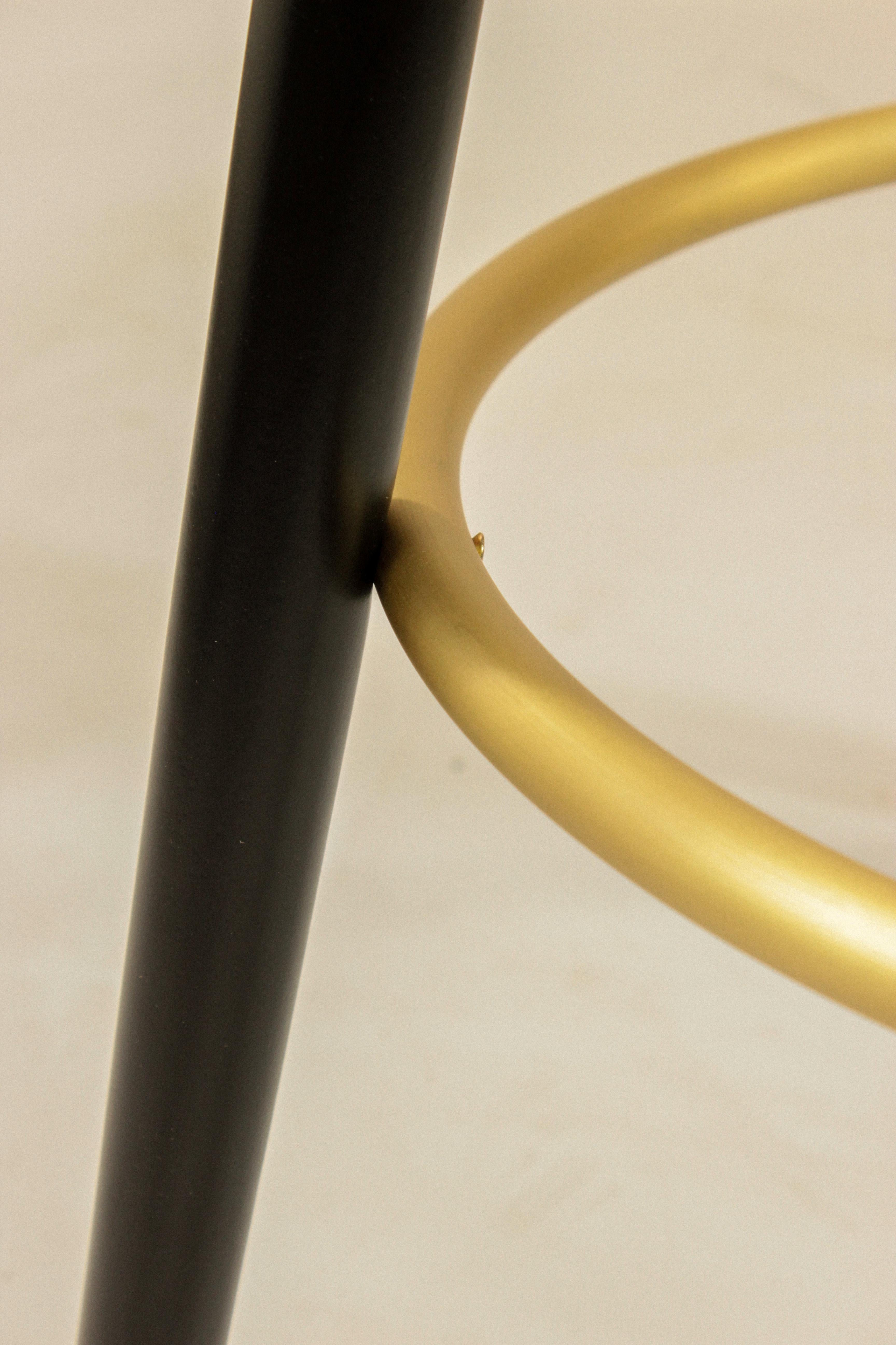 Luc Counter Chair Black Wood Polished Brass Ring and Vienna Fabric Seat For Sale 11