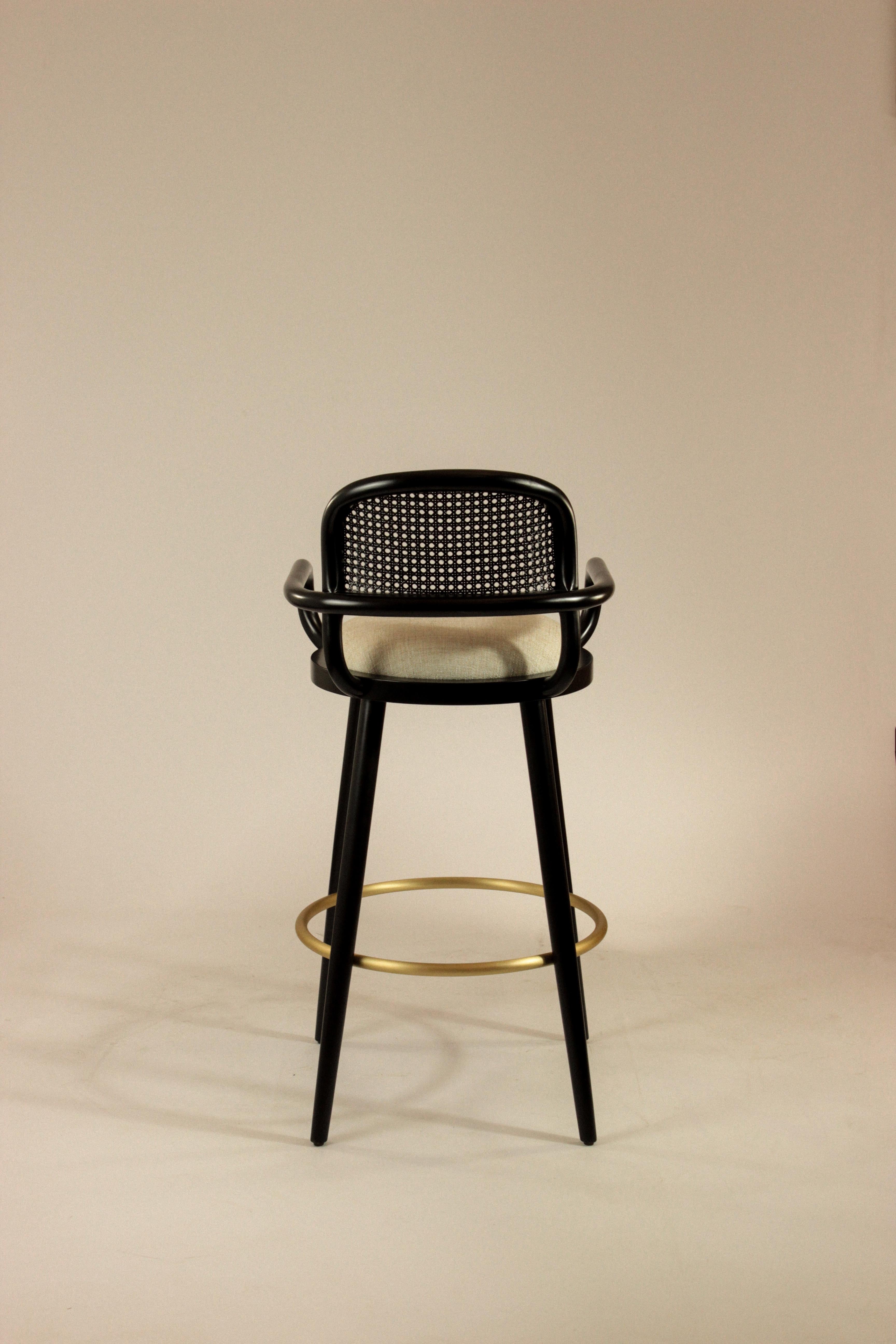 Luc Counter Chair Black Wood Polished Brass Ring and Vienna Fabric Seat In New Condition For Sale In Lisbon, PT