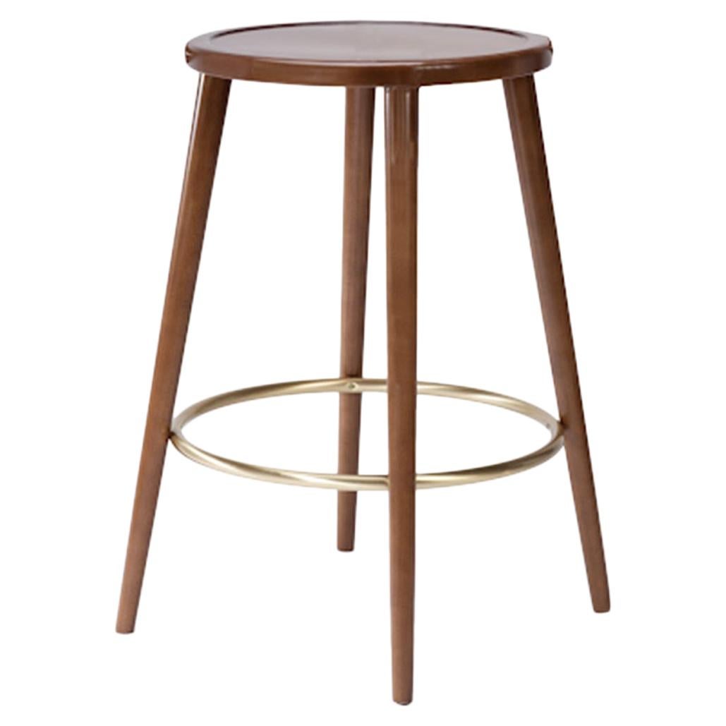 Luc Counter Stool in Solid Wood, Brass and Wood Seat For Sale