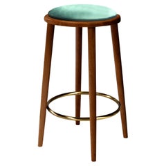 Luc Counter Stool in Solid Wood, Brass and Wood Seat