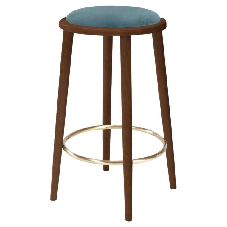 Tabouret de comptoir Luc avec frêne de hêtre-056-1 et bleu foncé Paris en vente