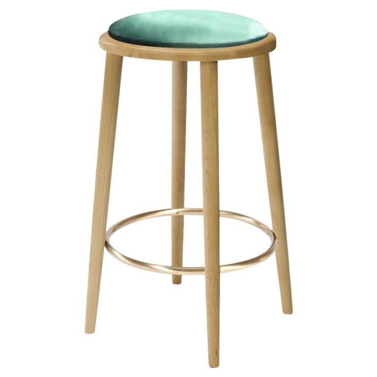 Luc Counter Stool with Natural Oak and Paris Green For Sale
