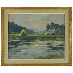 Luc De Decker Riverscape in Rosieres, Belgian School, 1957
