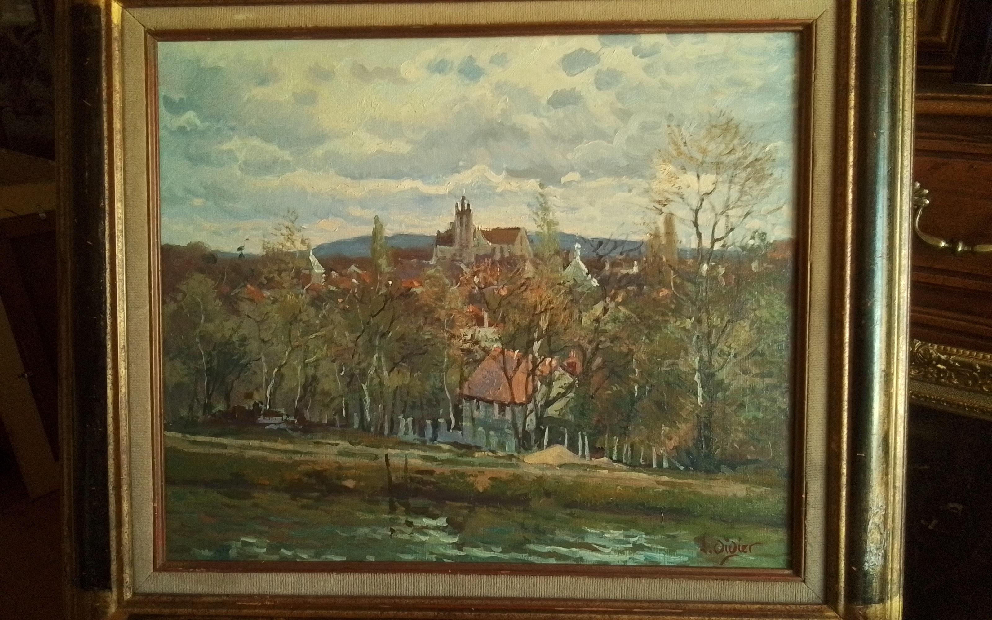 Paysage de Moret sur Loing, village et église en France.