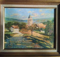 A french countryside with church, impressionist oil painting