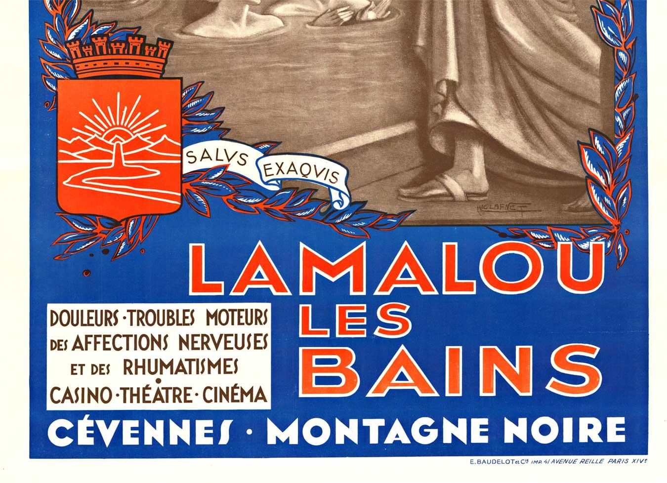 Original La Malou les Bains vintage French thermal spa poster - Art Nouveau Print by Luc Lafnet
