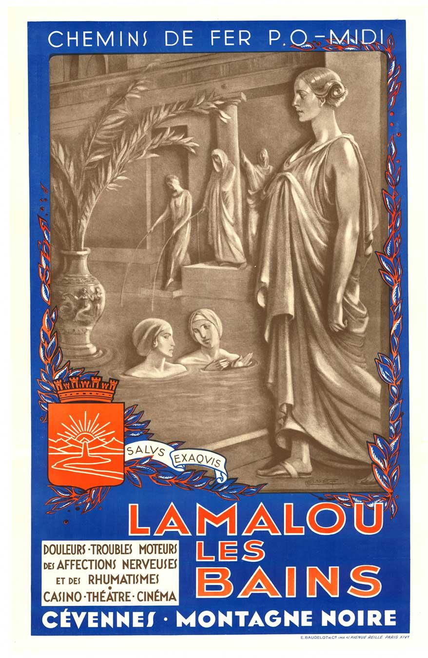 Luc Lafnet Interior Print - Original La Malou les Bains vintage French thermal spa poster