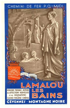 Original La Malou les Bains vintage French thermal spa poster