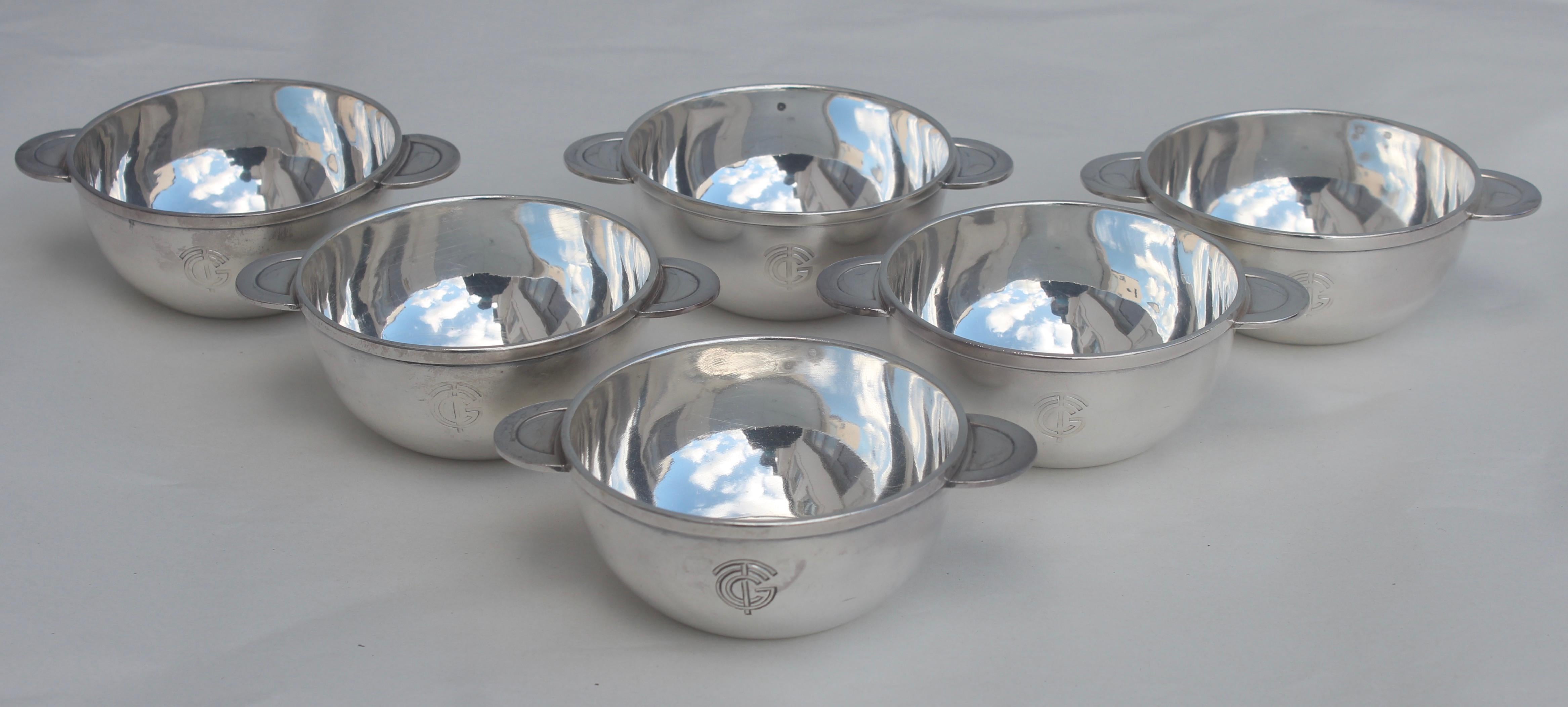 Art Deco Luc Lanel & Christofle for Compagnie Générale Transatlantique a Set of Six Cups For Sale