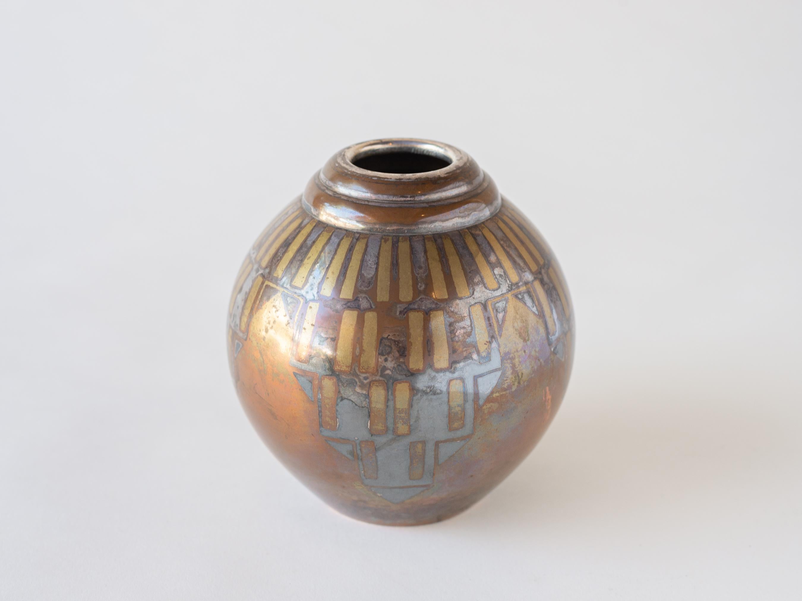 French Luc Lanel for Christofle, Mixed Metal Dinanderie Vase, c. 1930