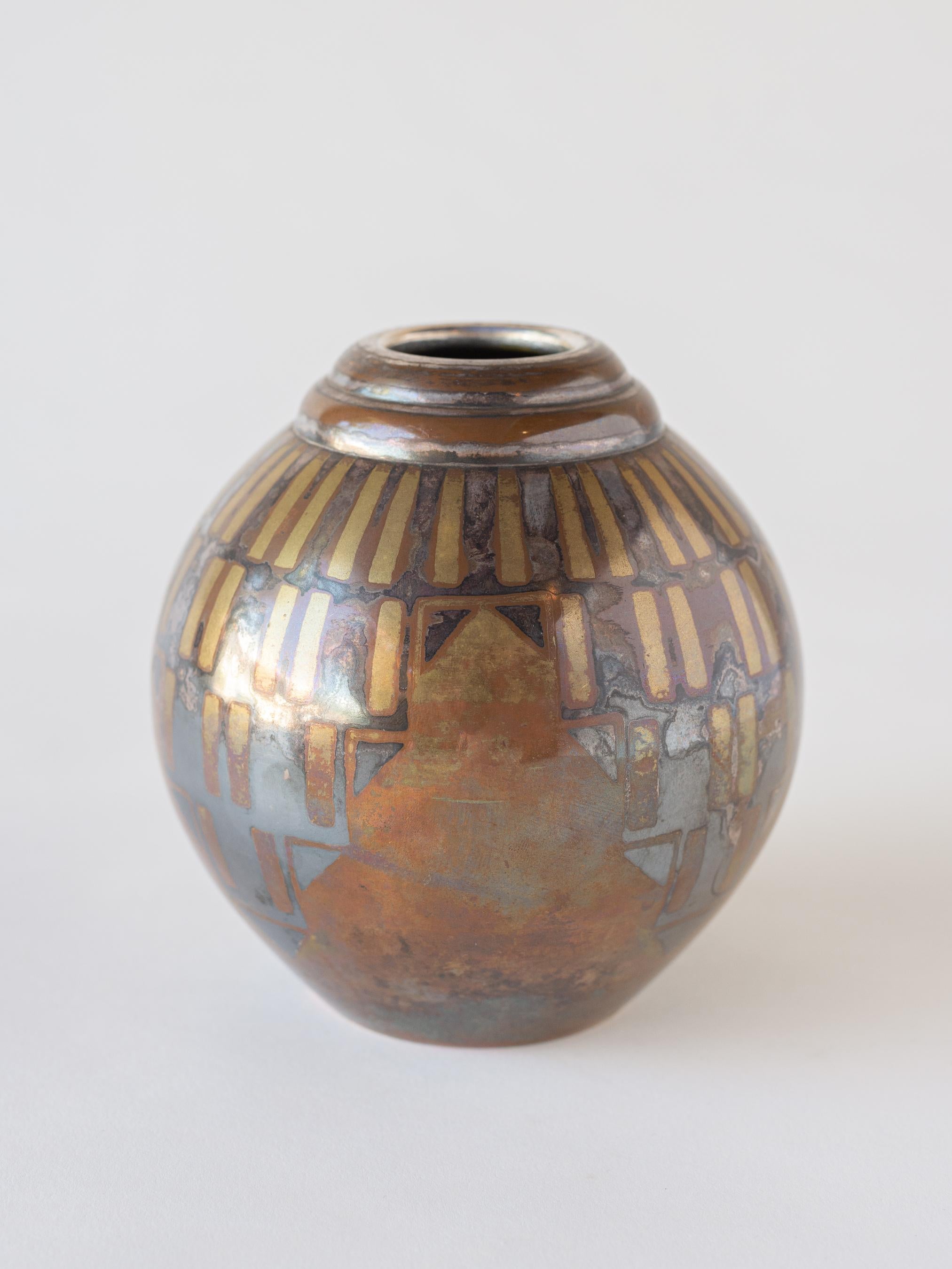 Luc Lanel for Christofle, Mixed Metal Dinanderie Vase, c. 1930 In Good Condition In Los Angeles, CA