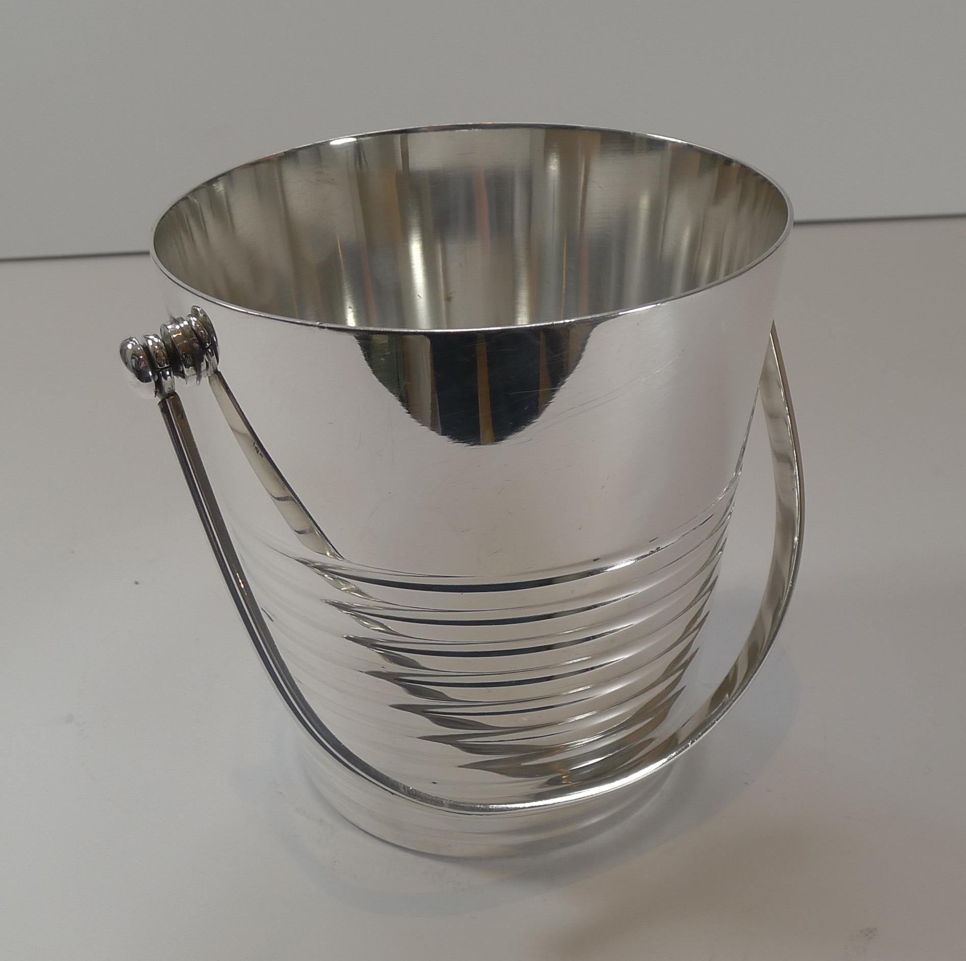 Silver Plate Luc Lanel for Christofle, Ondulations Ice Bucket / Pail, circa 1930s