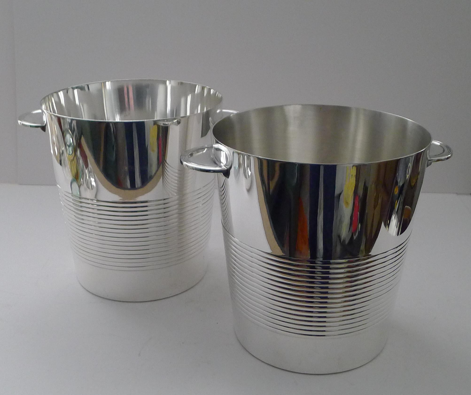 Art Deco Luc Lanel for Christofle - Pair Champagne Buckets / Wine Coolers - Vulcan c.1940 For Sale