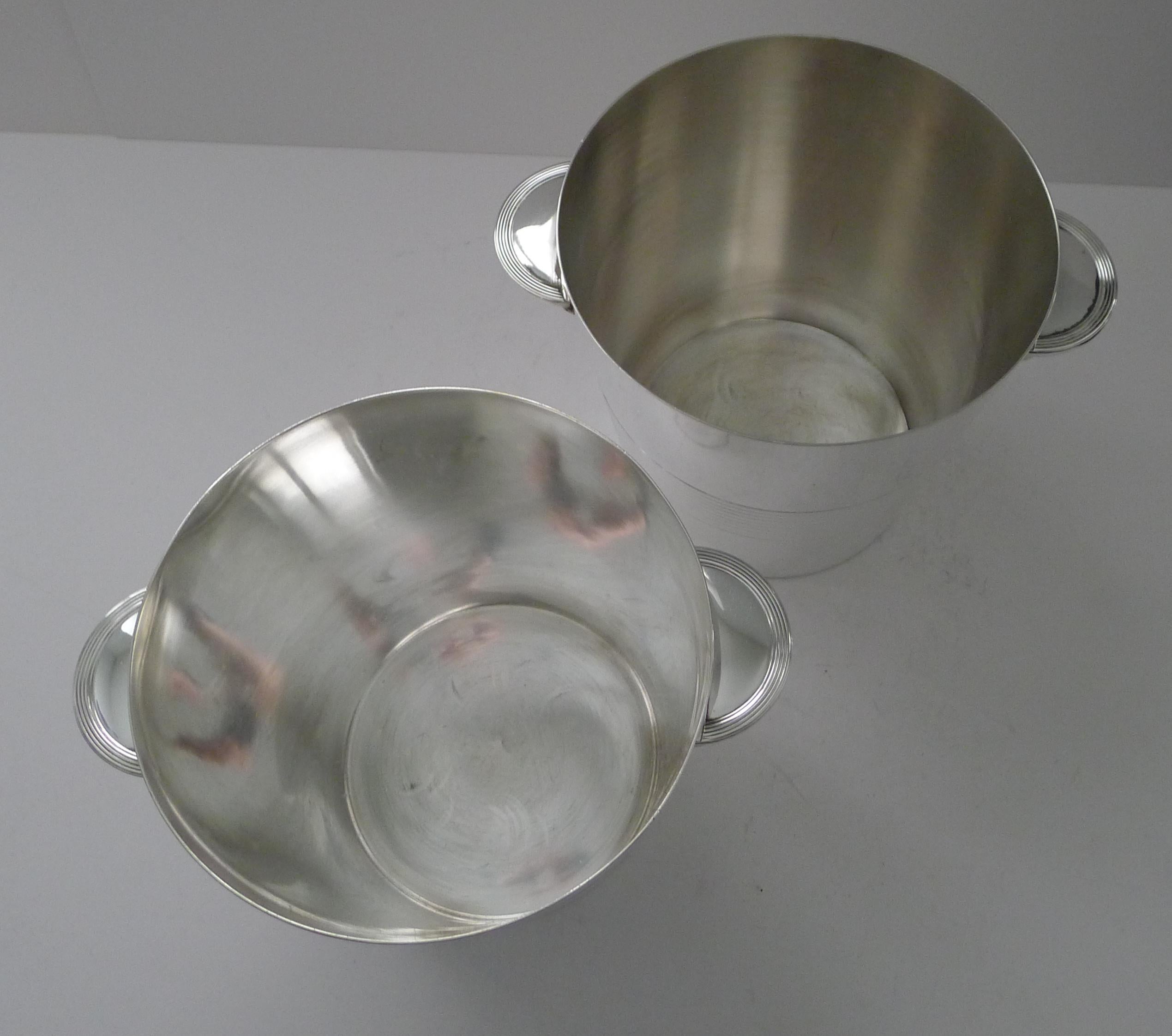 Silver Plate Luc Lanel for Christofle - Pair Champagne Buckets / Wine Coolers - Vulcan c.1940 For Sale