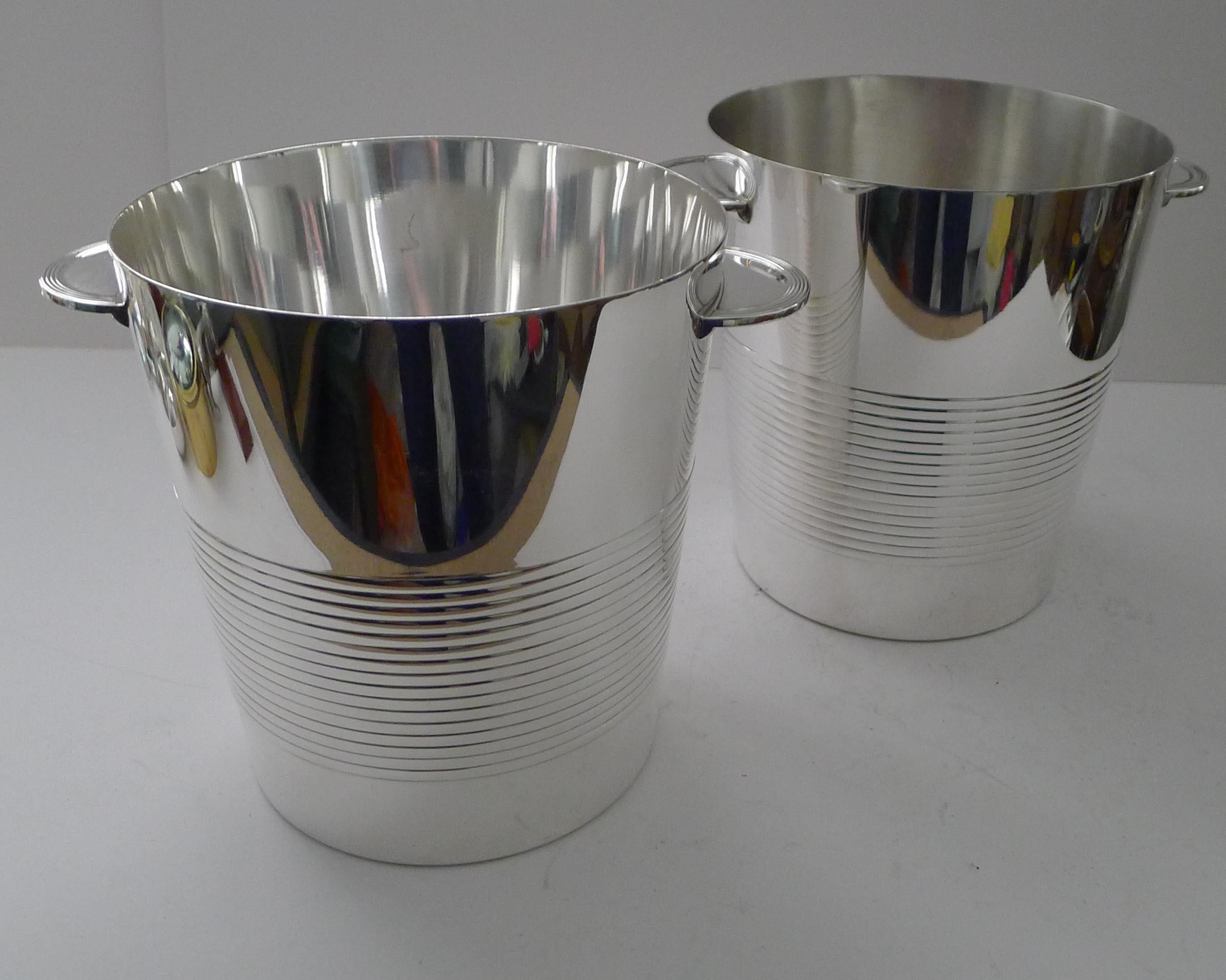 Luc Lanel for Christofle - Pair Champagne Buckets / Wine Coolers - Vulcan c.1940 For Sale 1