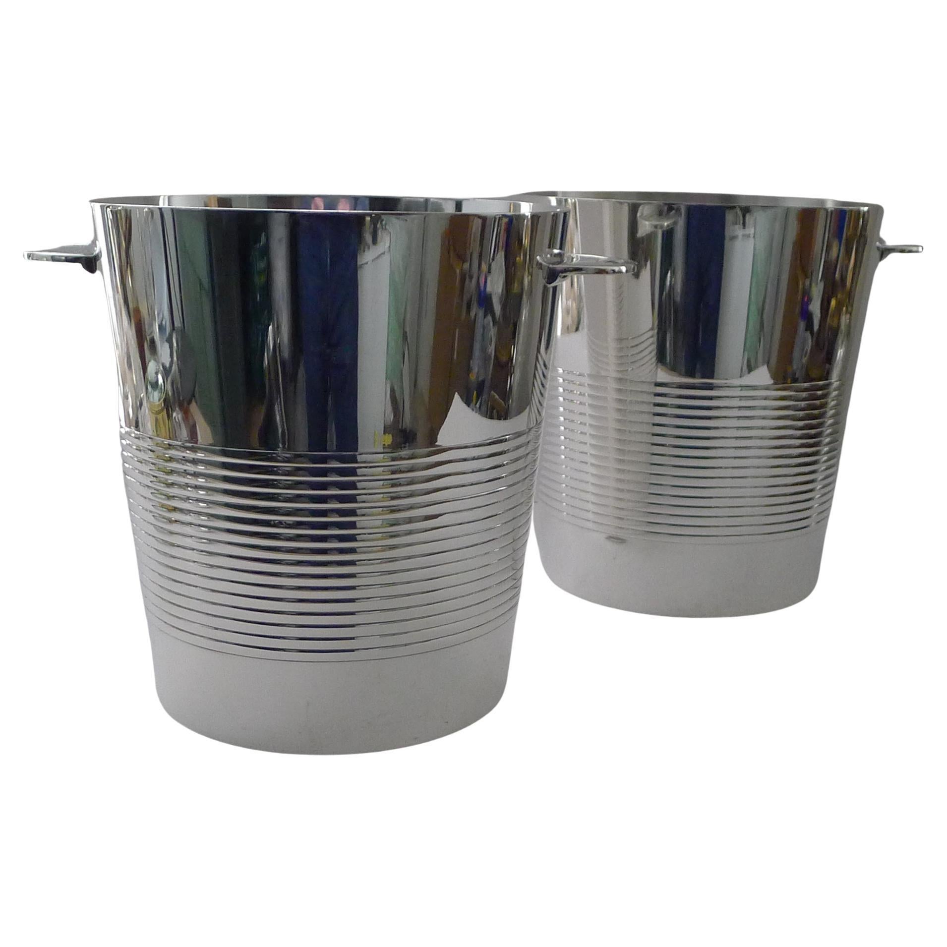 Luc Lanel for Christofle - Pair Champagne Buckets / Wine Coolers - Vulcan c.1940 For Sale