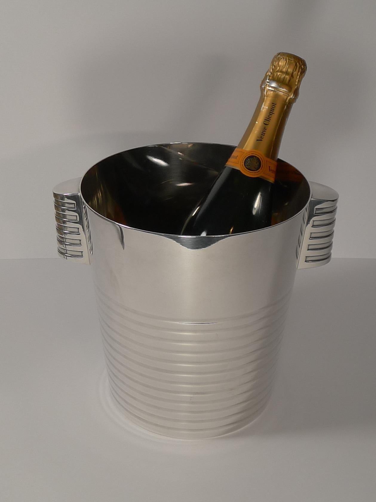 Art Deco Luc Lanel for Christofle Wine / Champagne Cooler, Ondulations, circa 1932
