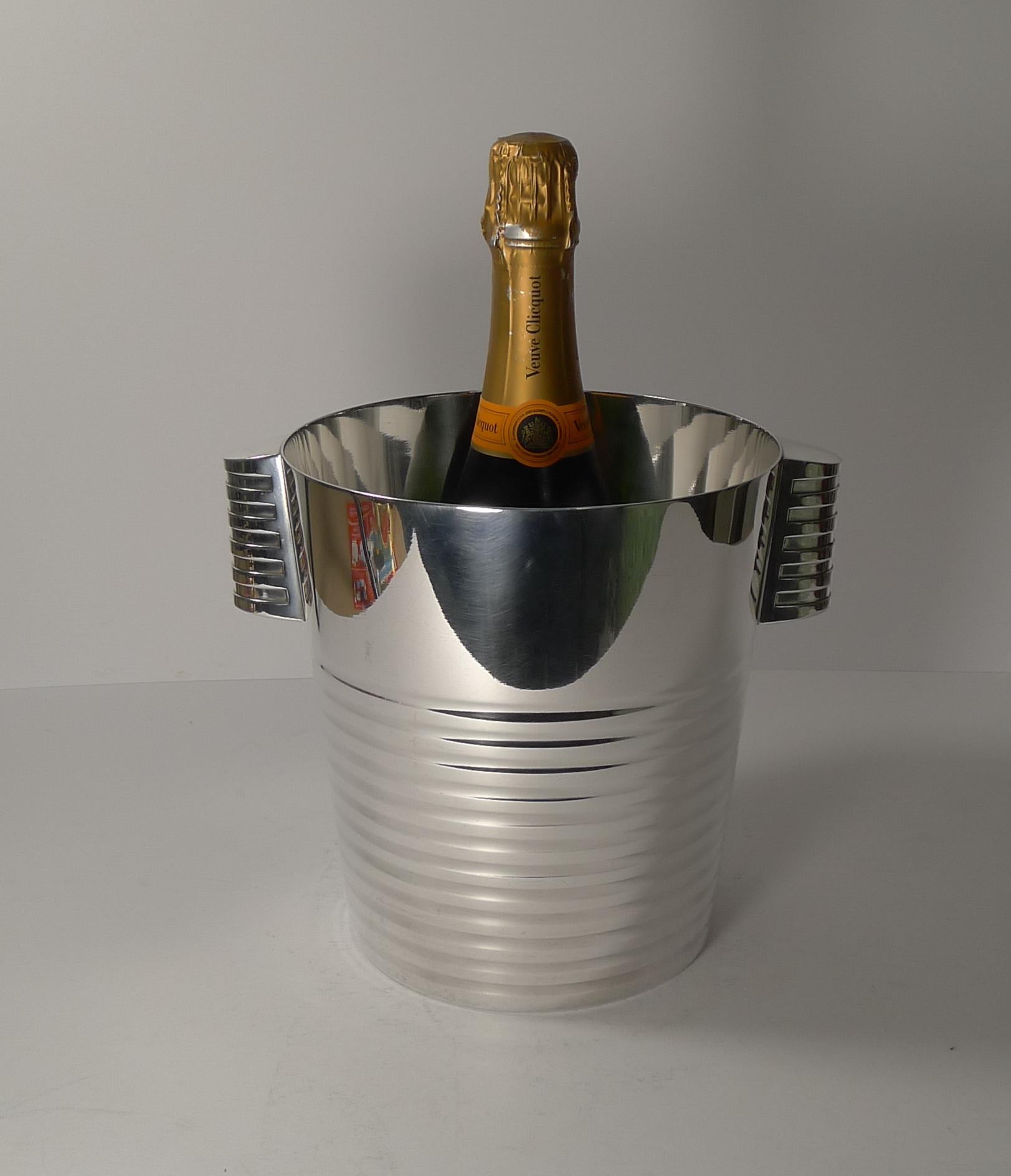 Silver Plate Luc Lanel for Christofle Wine or Champagne Cooler, Ondulations, circa 1932