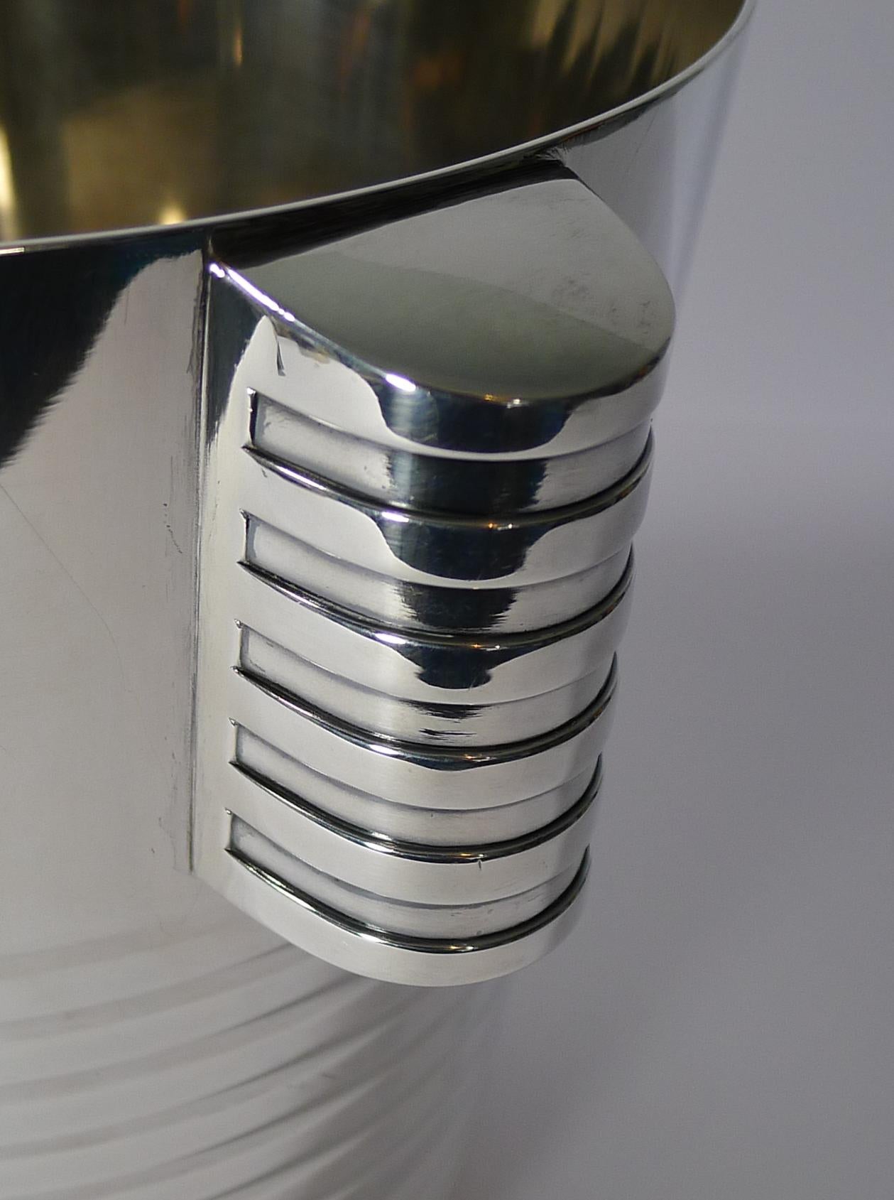 Silver Plate Luc Lanel for Christofle Wine / Champagne Cooler, Ondulations, circa 1932