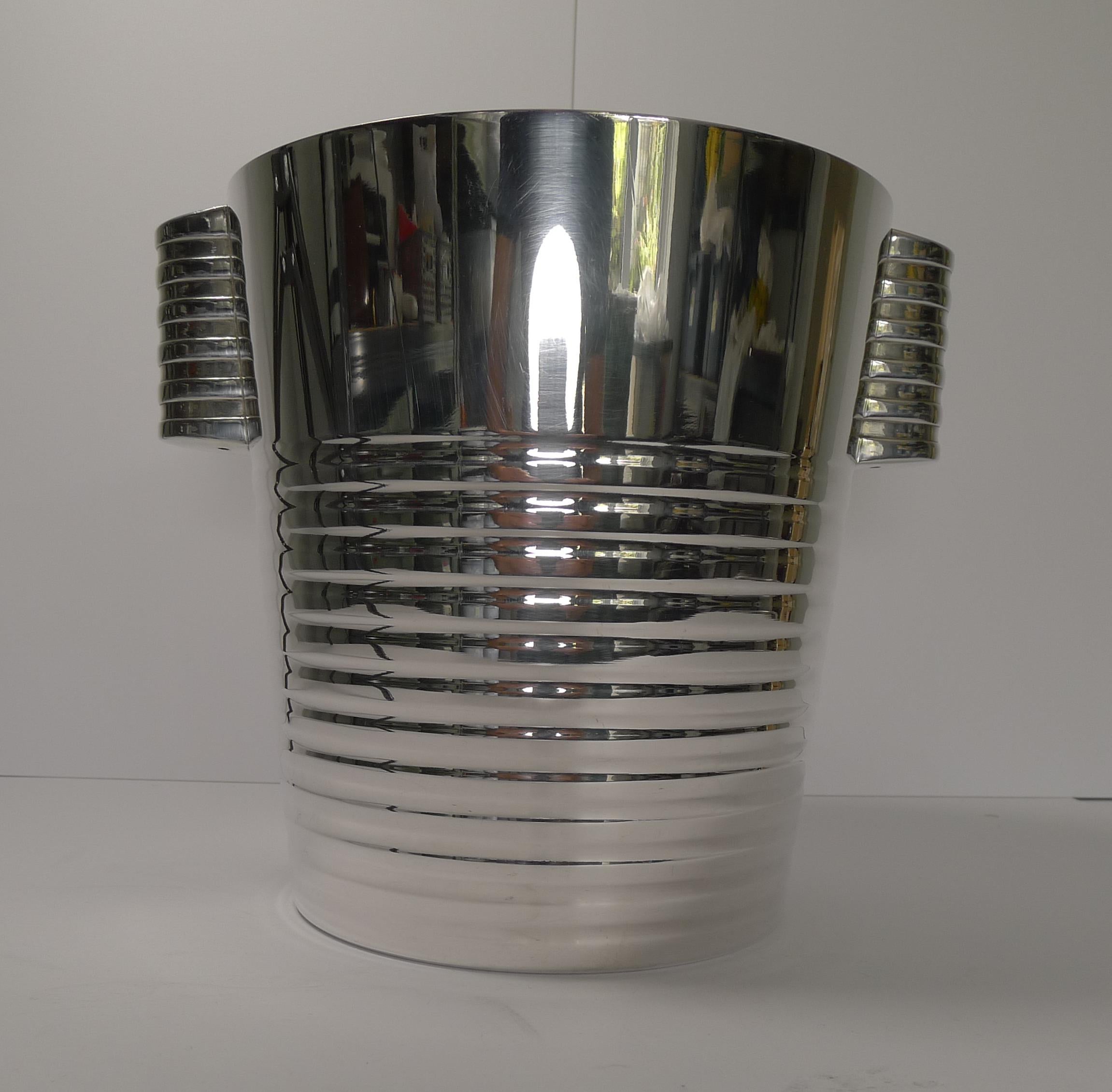 Art Deco Luc Lanel for Christofle Wine or Champagne Cooler, Ondulations, circa 1935