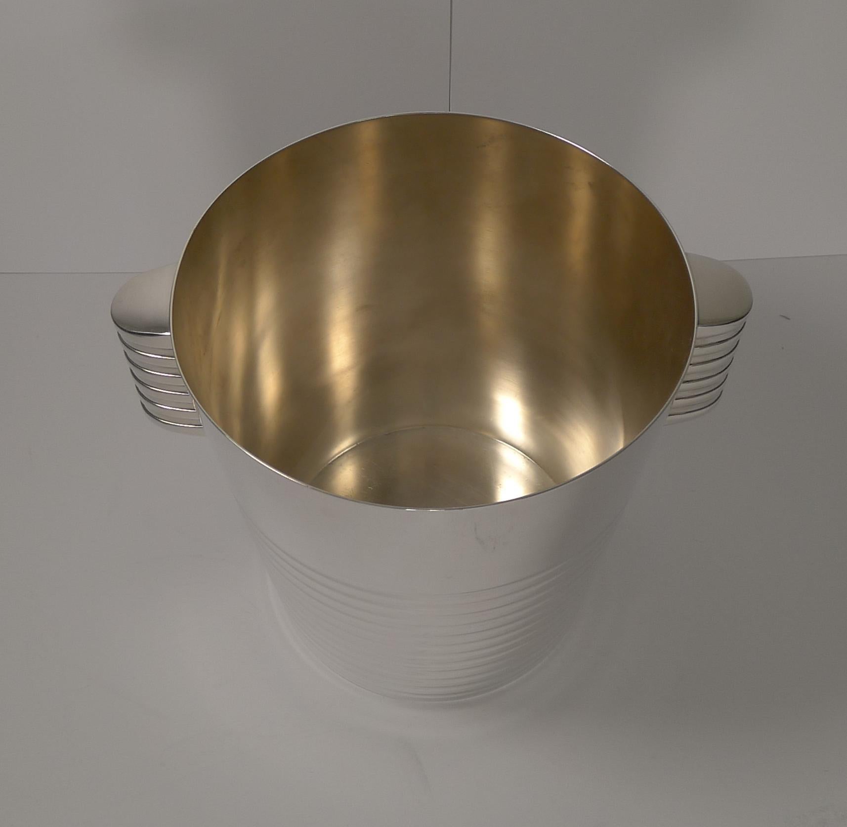 French Luc Lanel for Christofle Wine or Champagne Cooler, Ondulations, circa 1935