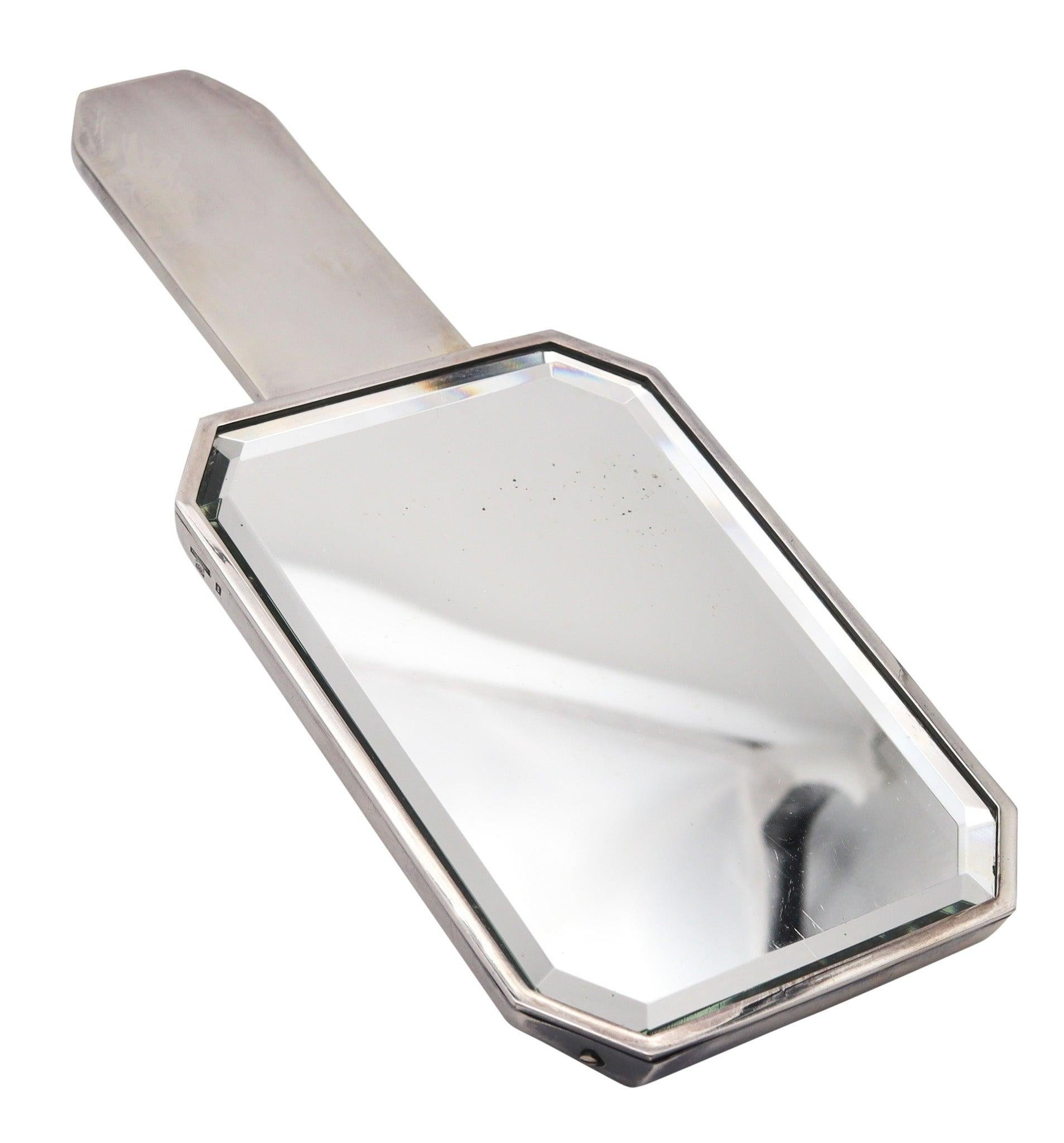 Art Déco LUC LANEL Paris For Christofle 1930 Art Deco Mirror Geometrico Placcato Argento in vendita