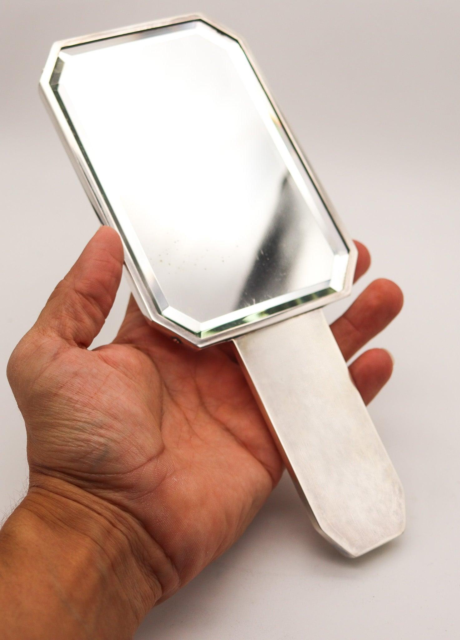 LUC LANEL Paris For Christofle 1930 Art Deco Mirror Geometrico Placcato Argento in vendita 1