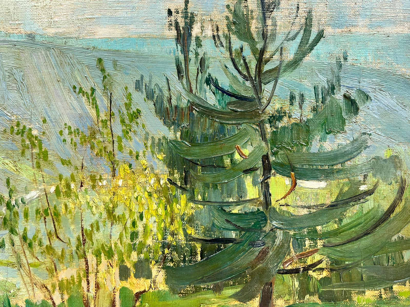 1920’s Belgian Impressionist Oil Deep Green Trees in Golden Landscape  - Painting by Luc Lapnet