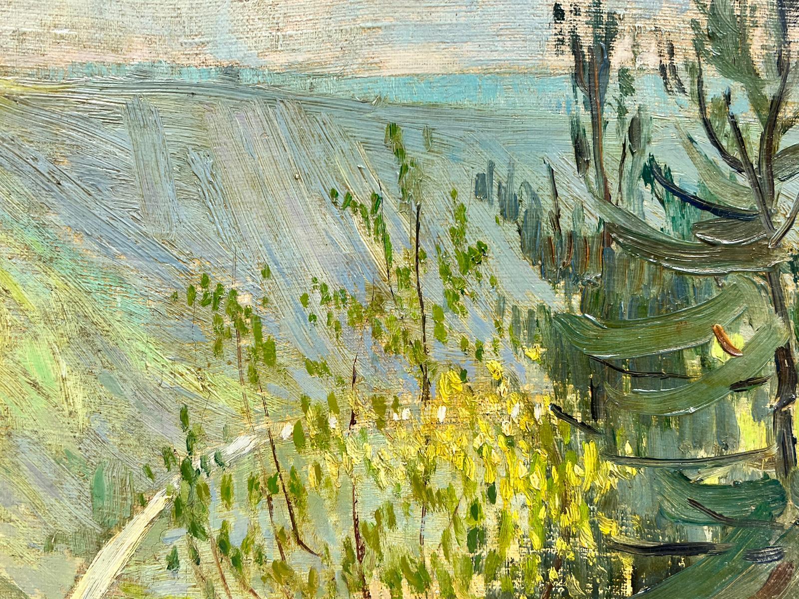 1920’s Belgian Impressionist Oil Deep Green Trees in Golden Landscape  For Sale 2