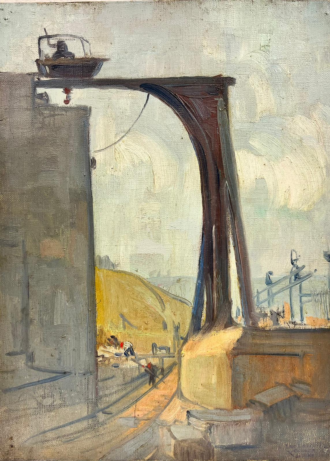 1930er Jahre Belgische Ölbrücke Aquäduktbauwerk in Landschaft, original Öl