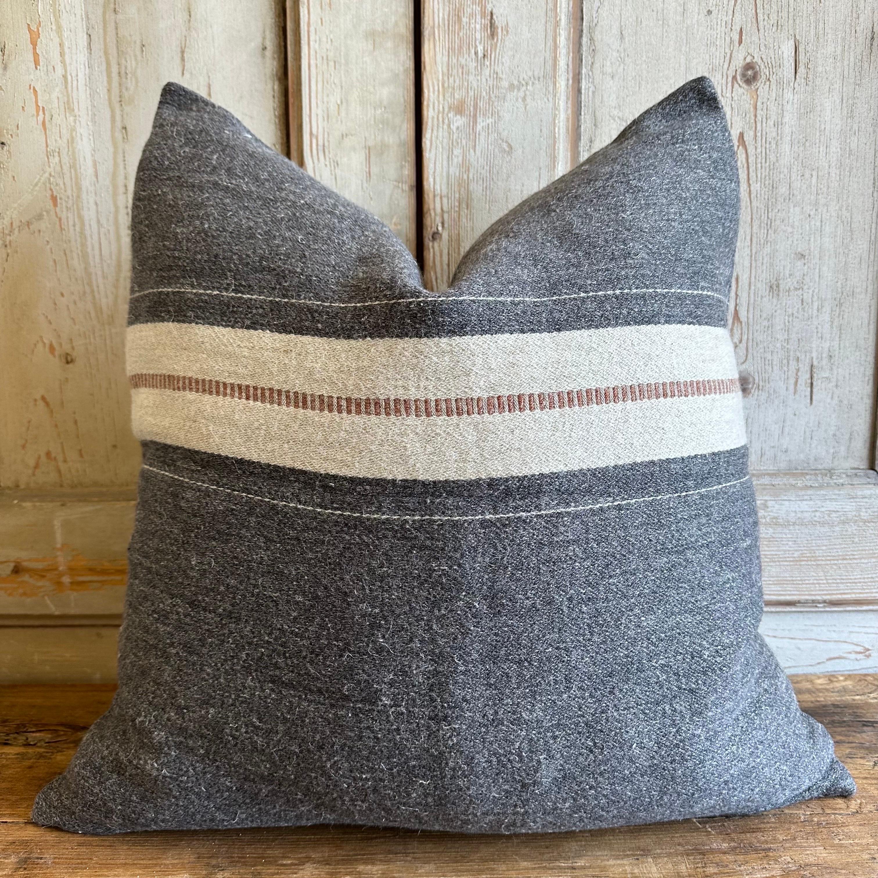 Contemporary Luc Linen and Wool Pillow with Down Feather Insert For Sale