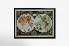 Circa 1950 airline poster by Luc-Marie Bayle - TAI Planisphère