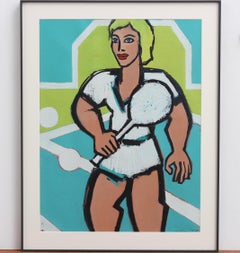 The Tennis Star, Oil on Art Paper, Contemporary, Signed, Framed, 1995