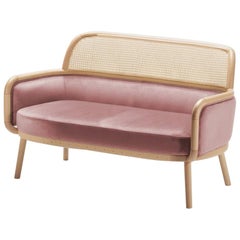 Settee Luc mit weichem Samt und natürlichem Rattan, 3er-Set