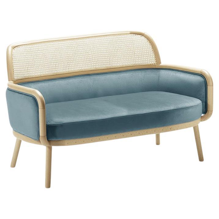 Luc Sofa Small with Natural Oak and Paris Dark Blue For Sale