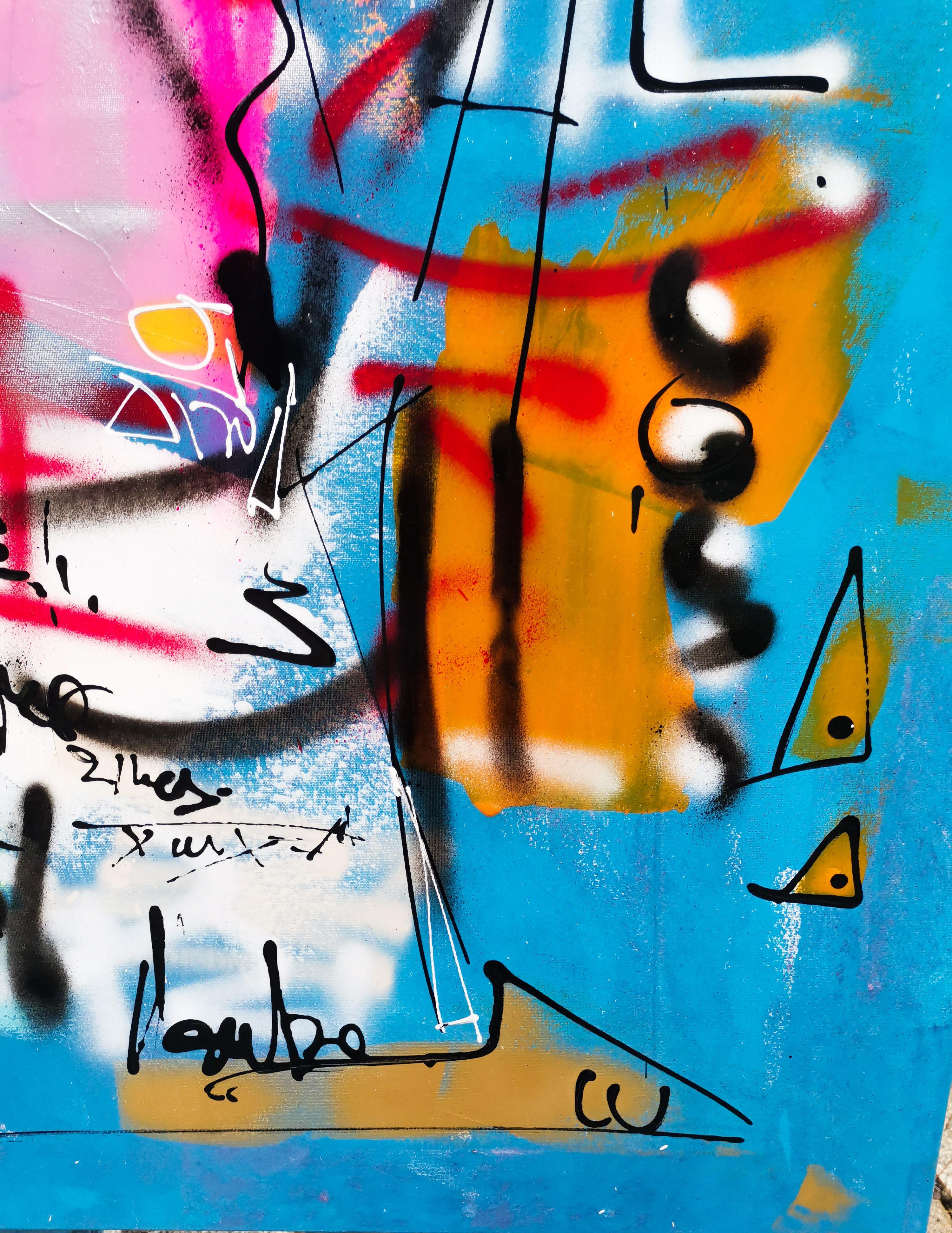 Bleu shapir, Painting, Acrylic on Canvas - Blue Abstract Painting by Luc Villard