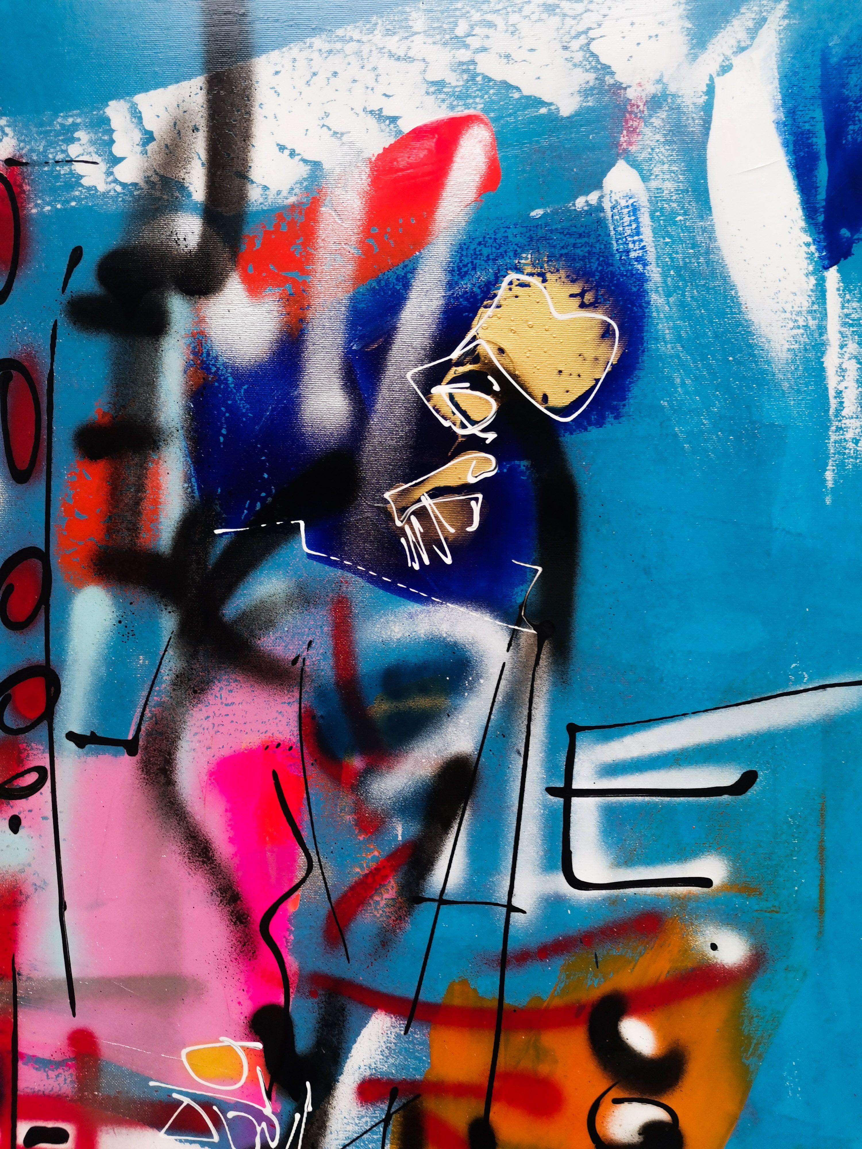 Bleu shapir, Painting, Acrylic on Canvas For Sale 1