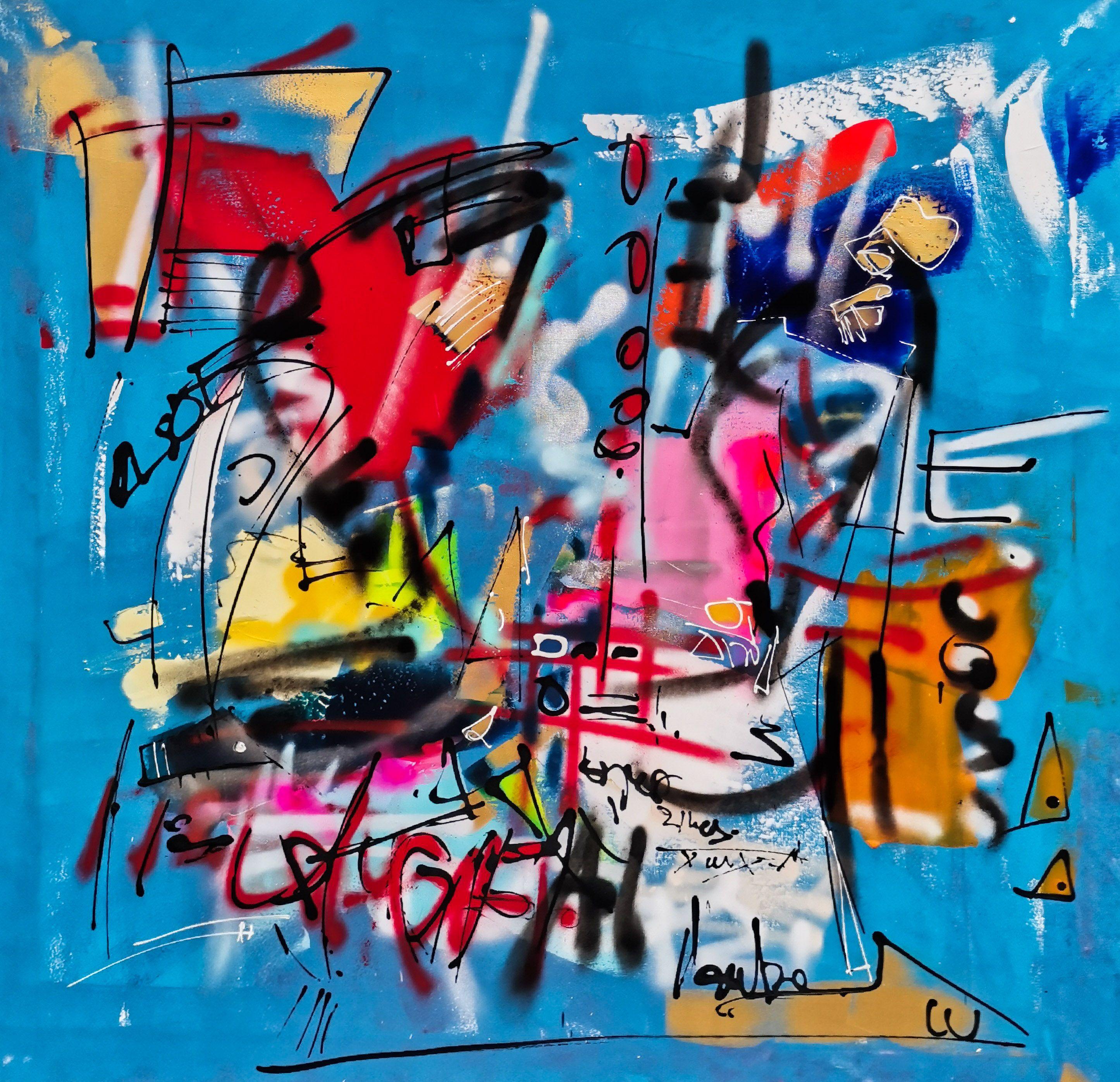 Luc Villard Abstract Painting - Bleu shapir, Painting, Acrylic on Canvas