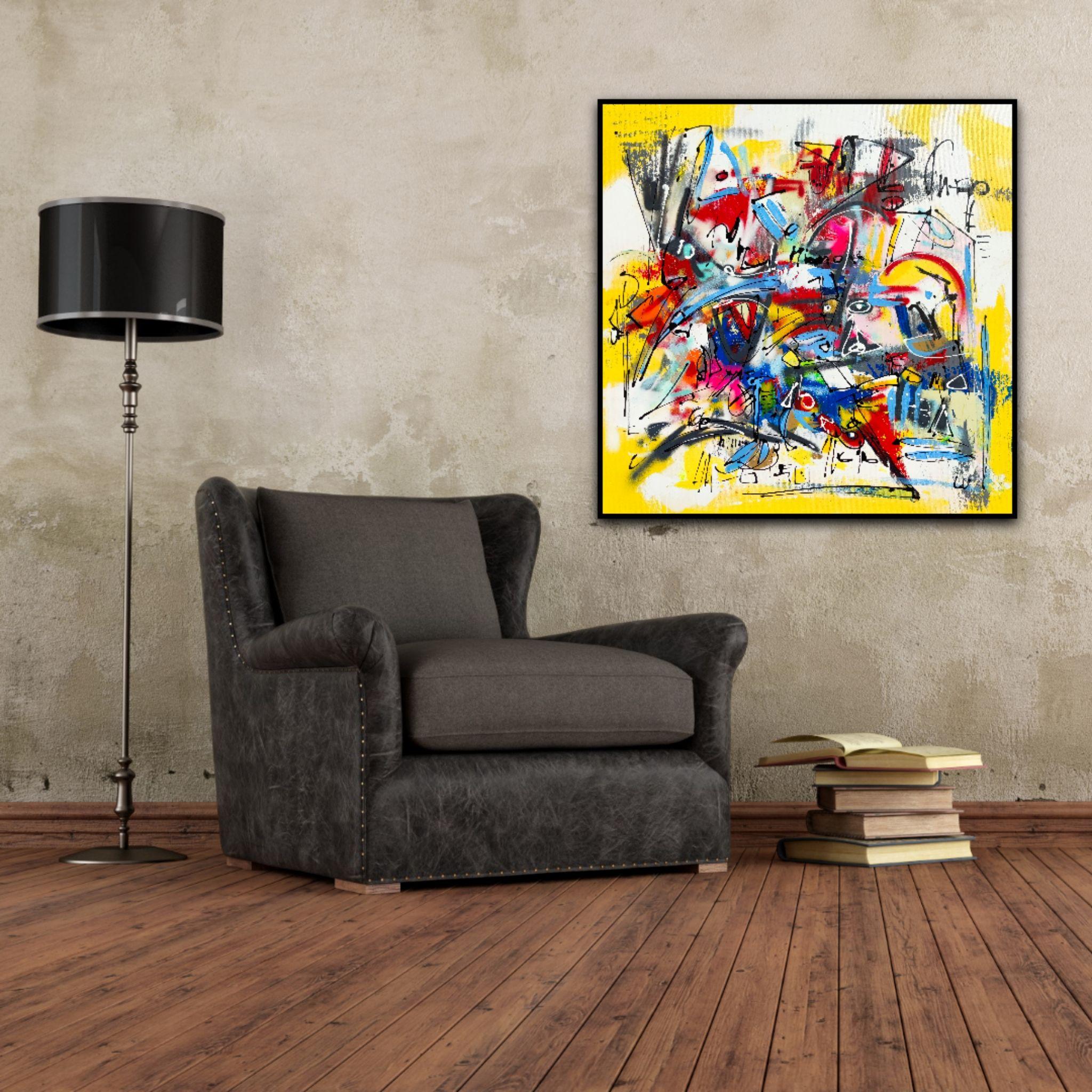 El Dorado, Painting, Acrylic on Canvas - Beige Abstract Painting by Luc Villard