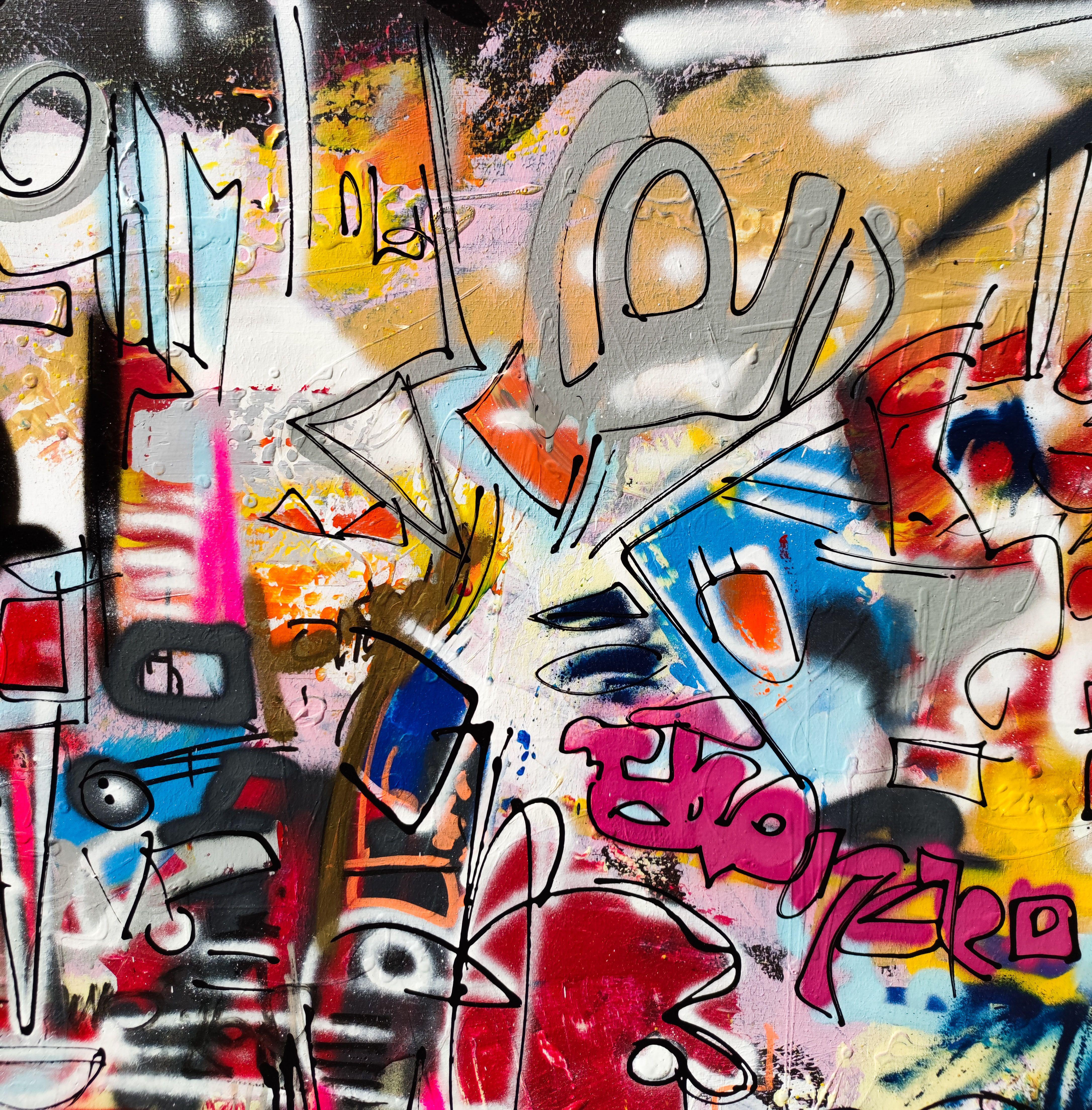 Golia, Pittura, Acrilico su tela - Abstract Painting Beige di Luc Villard