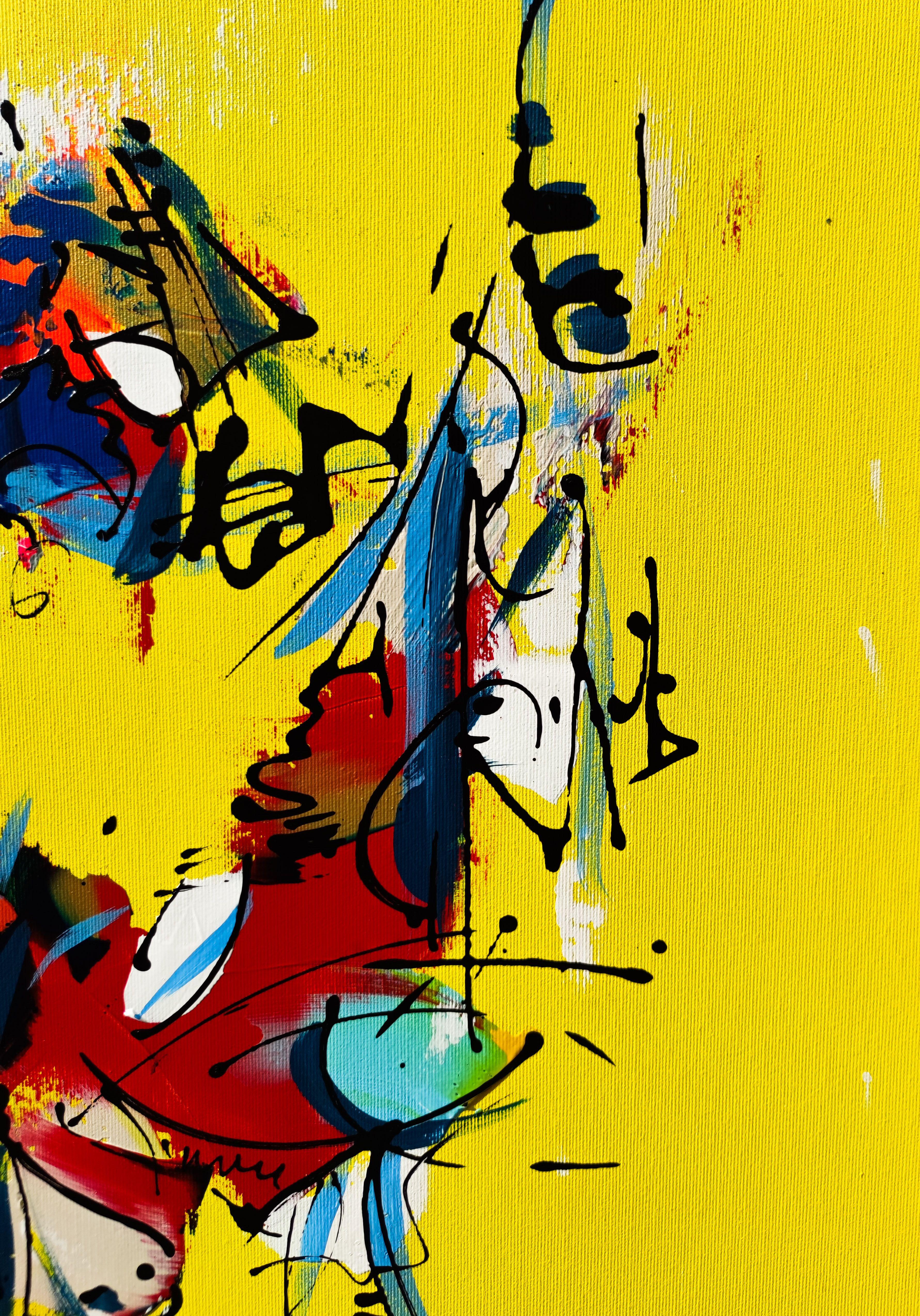 Lagertha, Painting, Acrylic on Canvas - Yellow Abstract Painting by Luc Villard