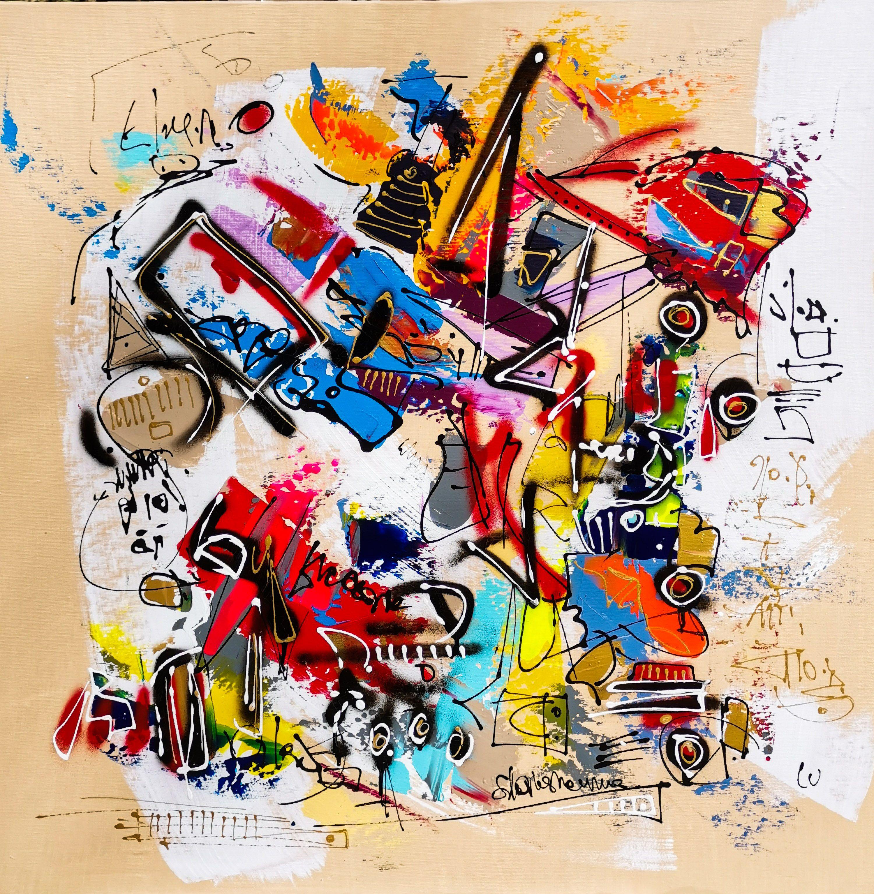 Abstract Painting di Luc Villard - Manuscrit, Pittura, Acrilico su tela