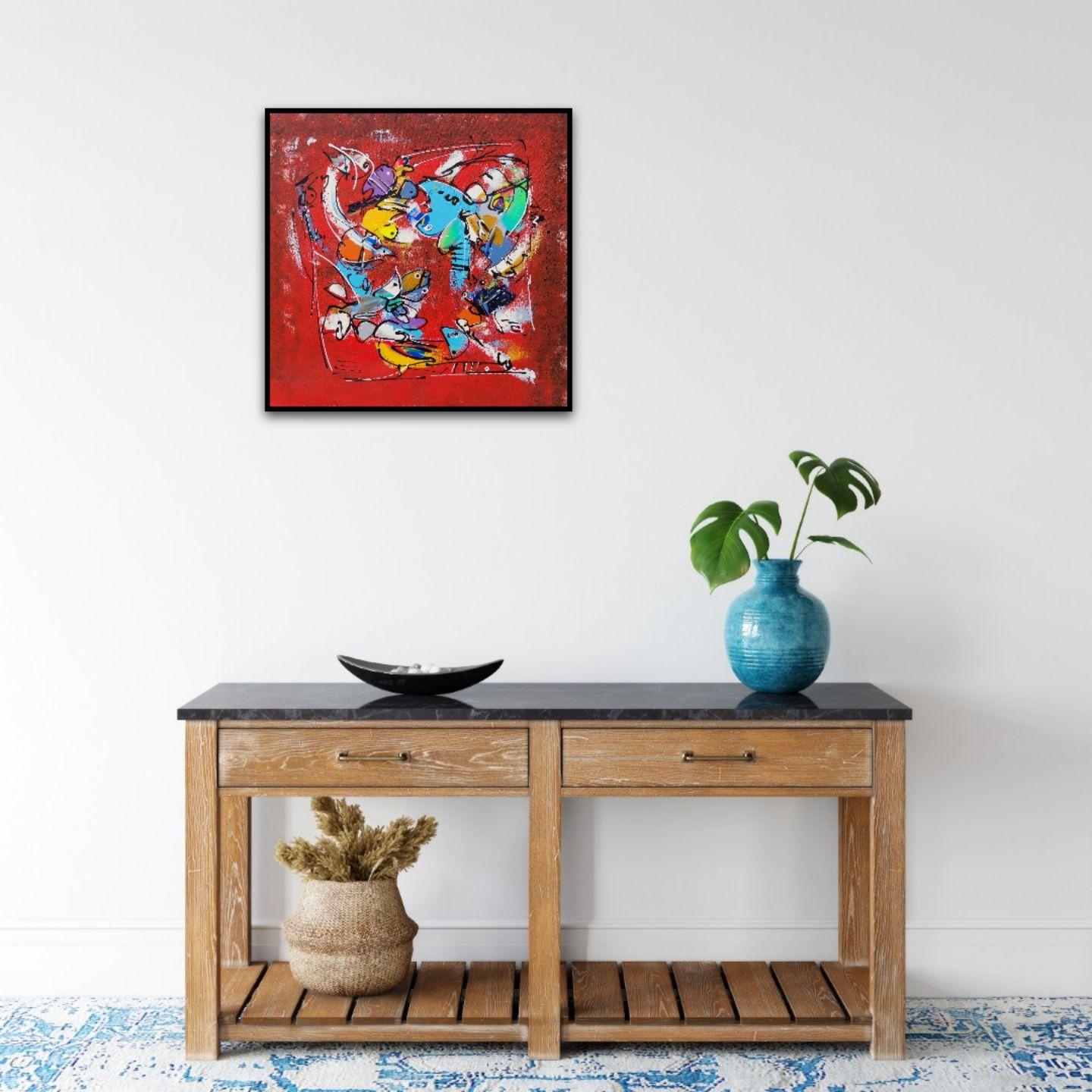 PensÃes abstraites, Painting, Acrylic on Canvas - Red Abstract Painting by Luc Villard