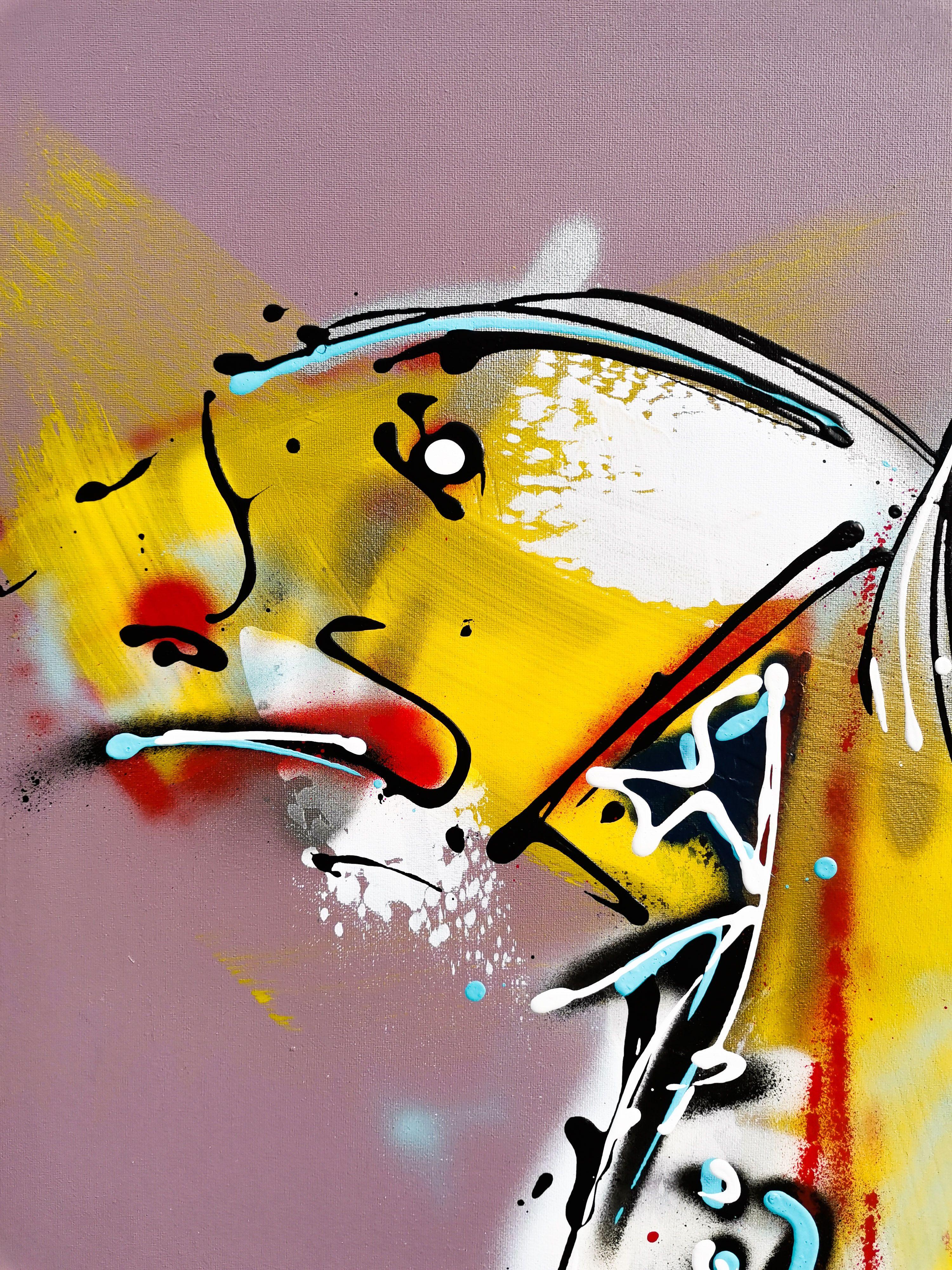 Queen's Lane, Pittura, Acrilico su tela - Abstract Painting Beige di Luc Villard