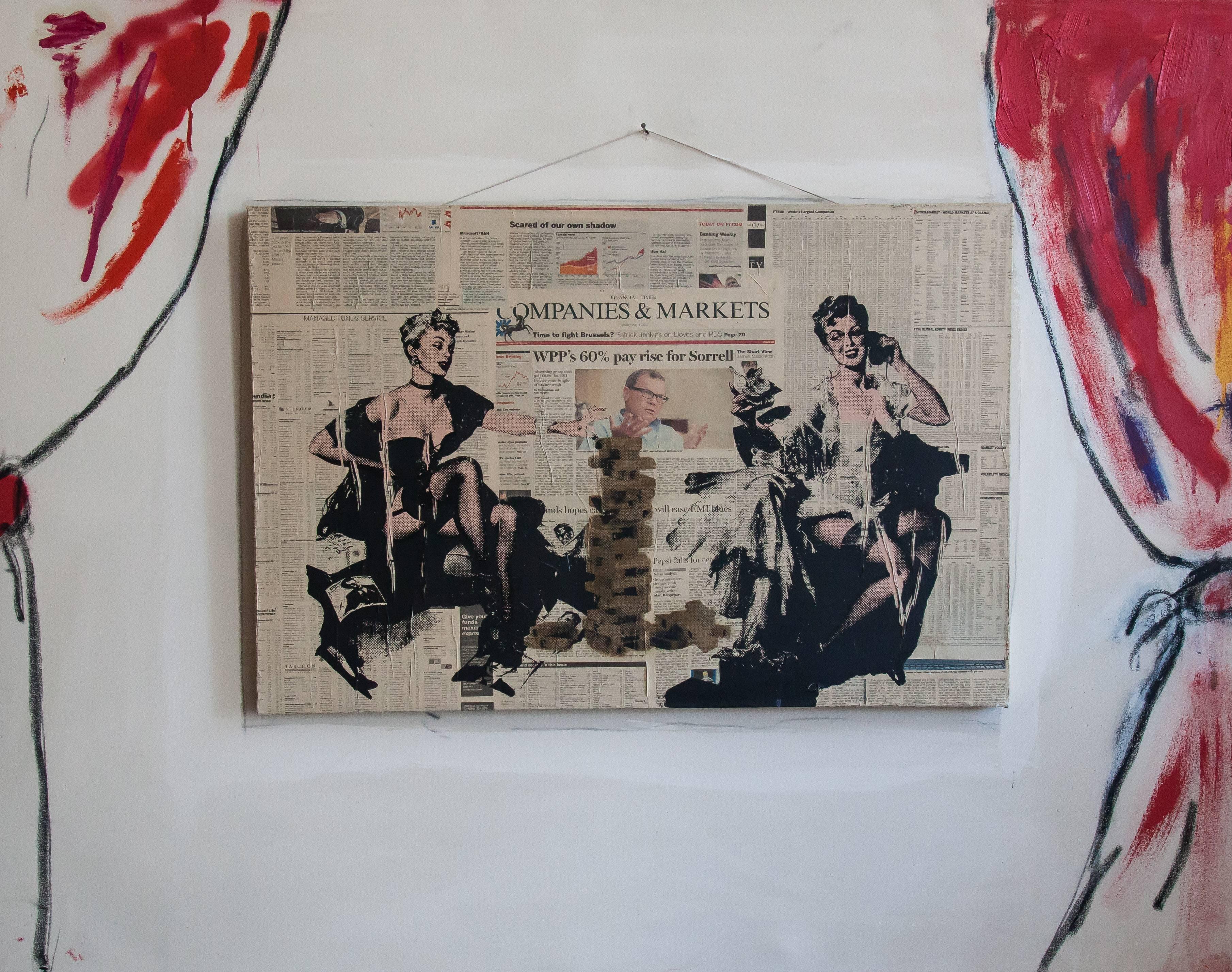 Play Original Multinationals, Pin Up girls, CEO oil on Canvas Counter Propaganda - Mixed Media Art by Luc Waring