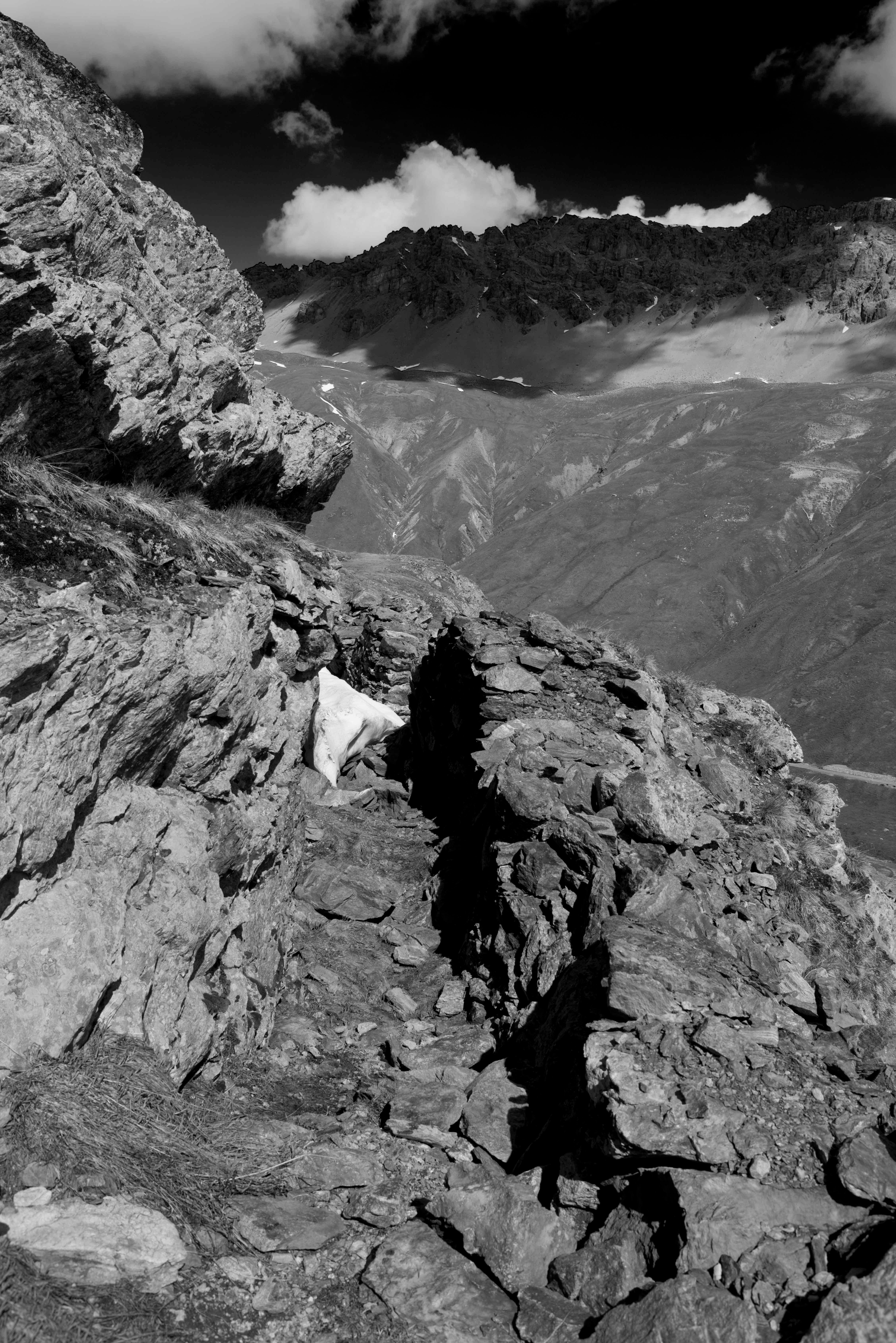 A Fatal Pass, trenches in the Italian Alps, Diptych. Landscape B&W photograph - Photograph by Luca Artioli