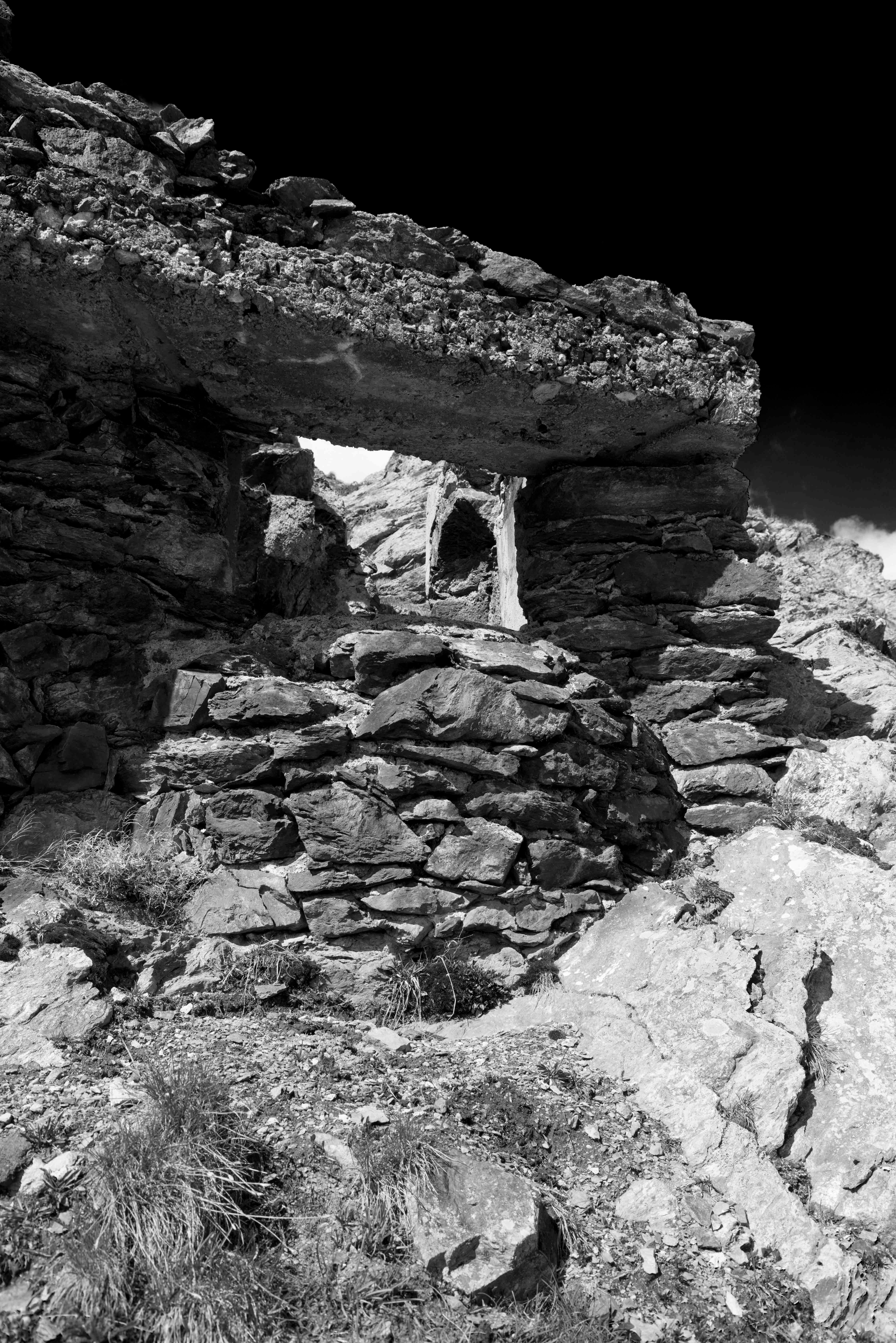 A Fatal Pass, trenches in the Italian Alps, Diptych. Landscape B&W photograph - Black Landscape Photograph by Luca Artioli