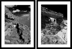 A Fatal Pass, trenches in the Italian Alps, Diptych. Landscape B&W photograph