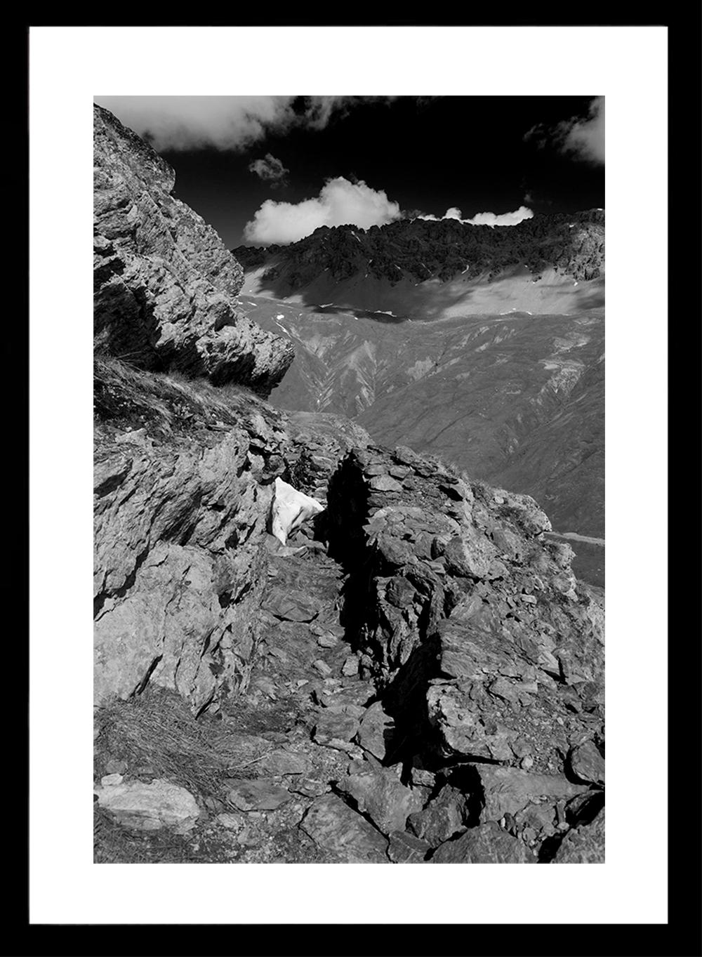 Luca Artioli Black and White Photograph - A Fatal Pass, trenches in the Italian Alps. Landscape black and white photograph