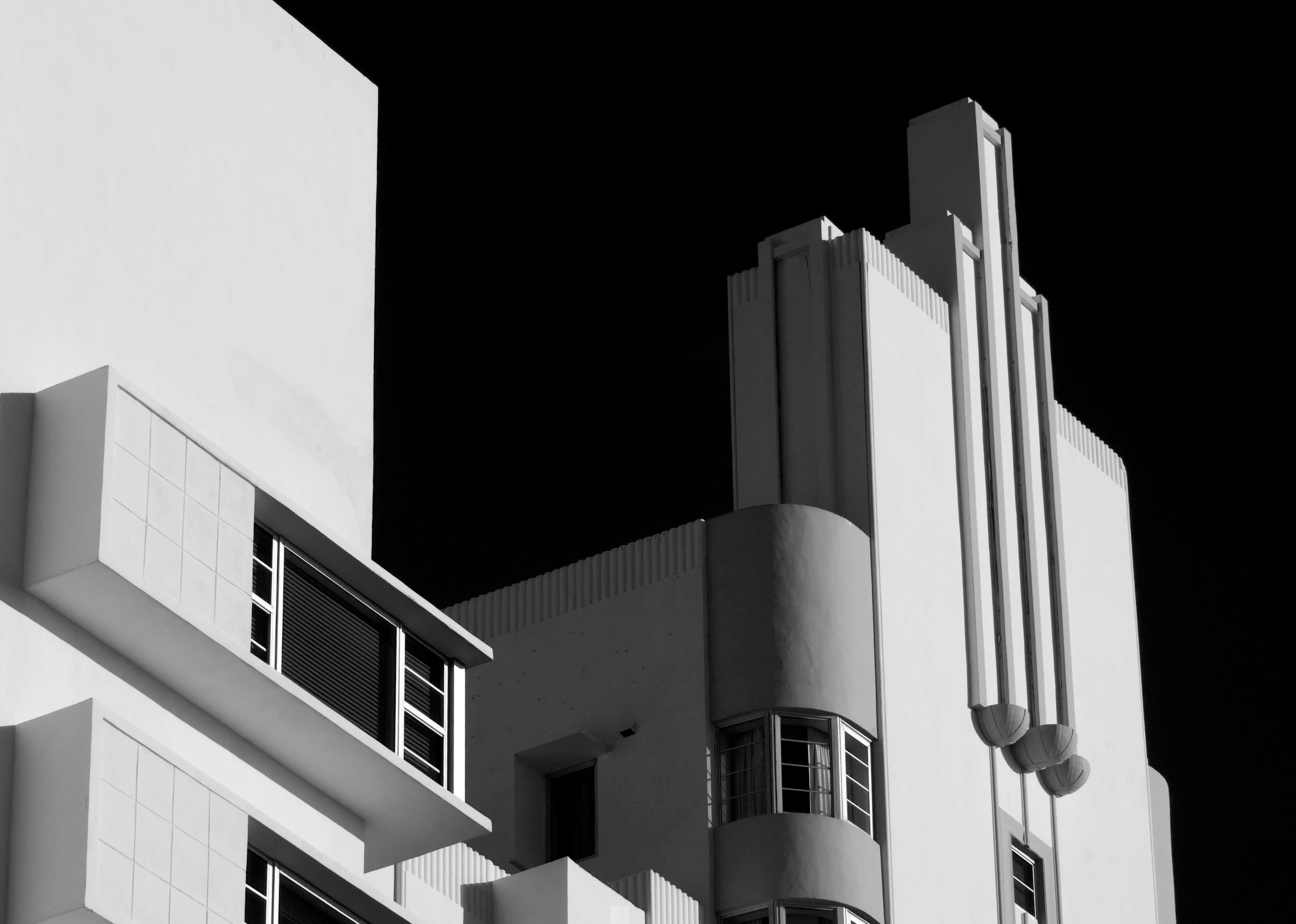 Luca Artioli Black and White Photograph - Art Deco, Miami Beach Skirt  Black and White Architectural Landscape Photography